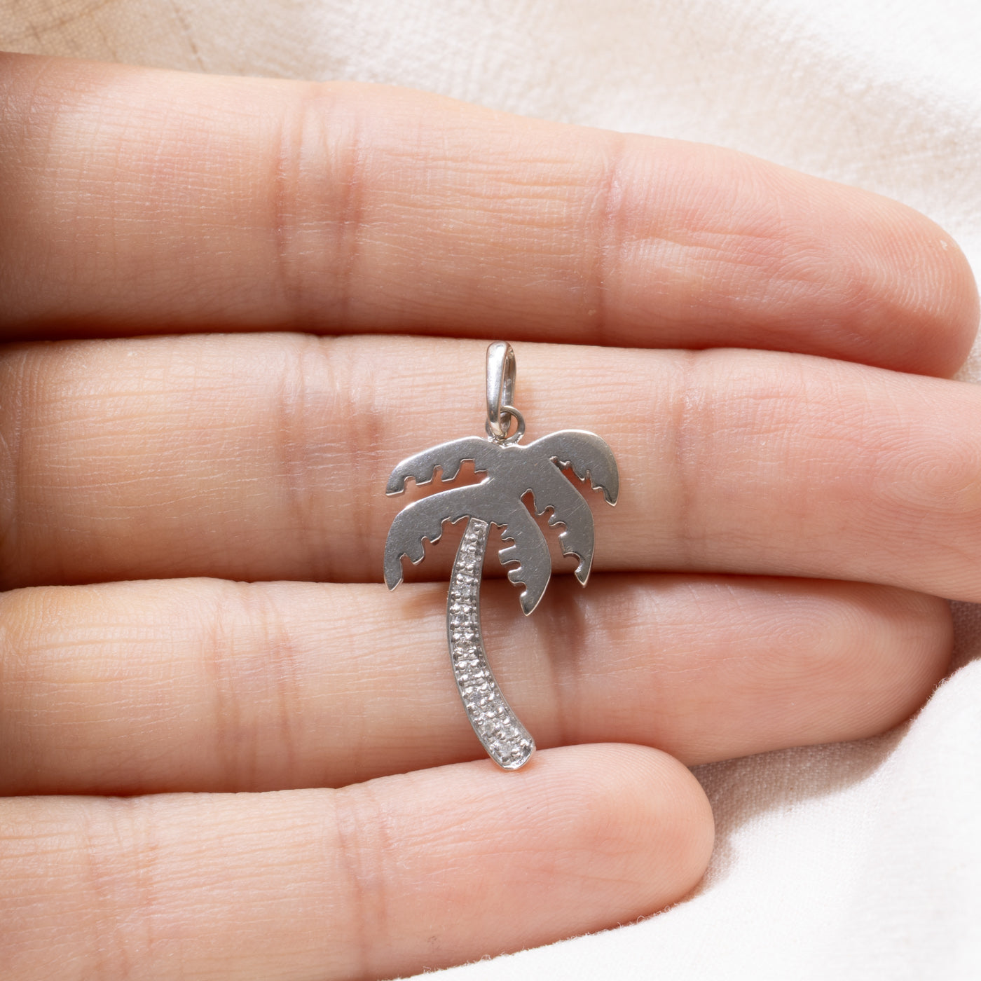 14K White Gold Diamond Palm Tree Charm