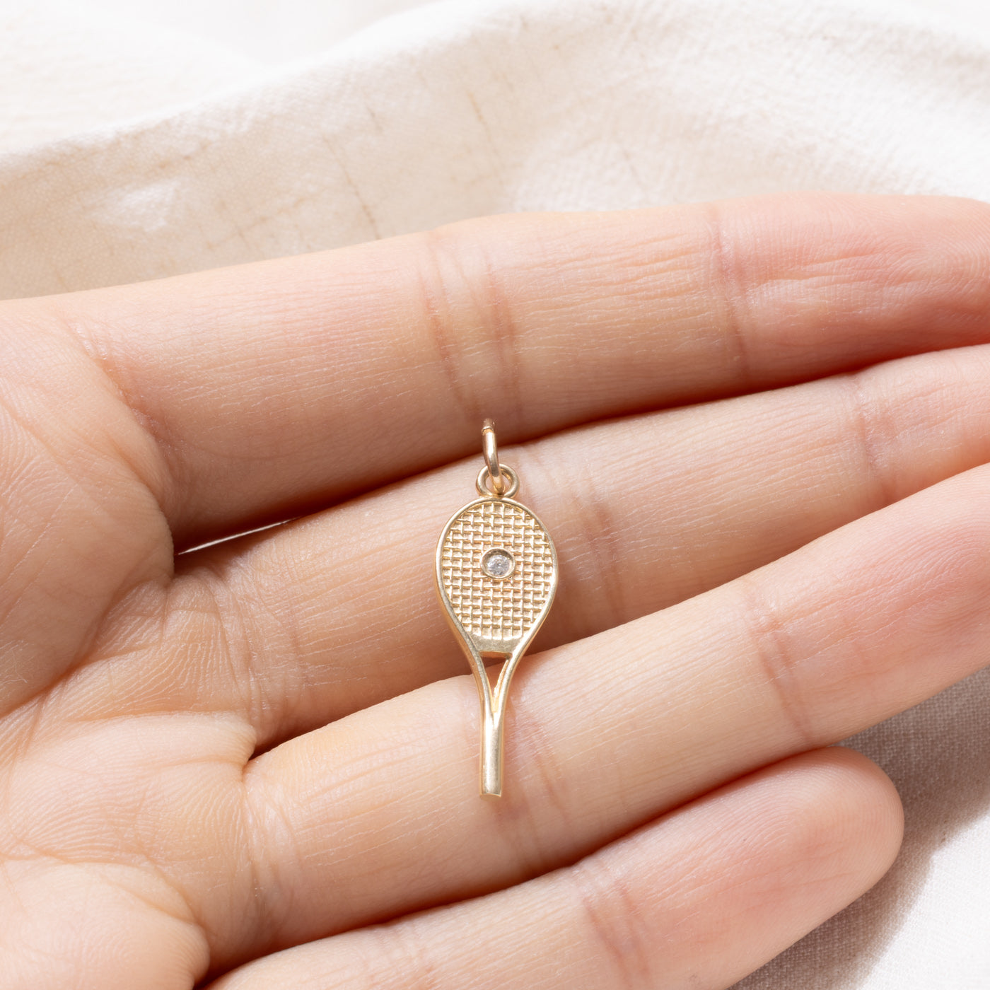 14K Diamond Tennis Racket Charm