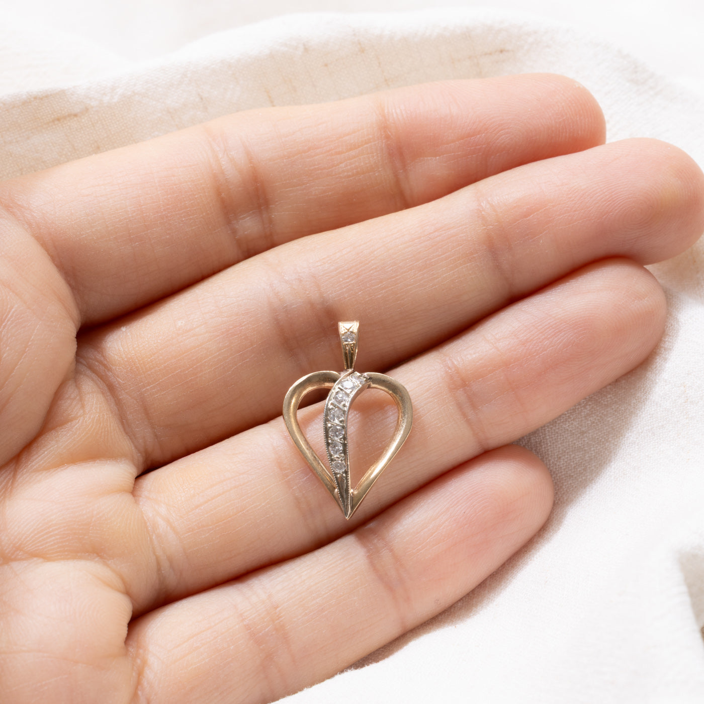14K Diamond Open Heart Pendant