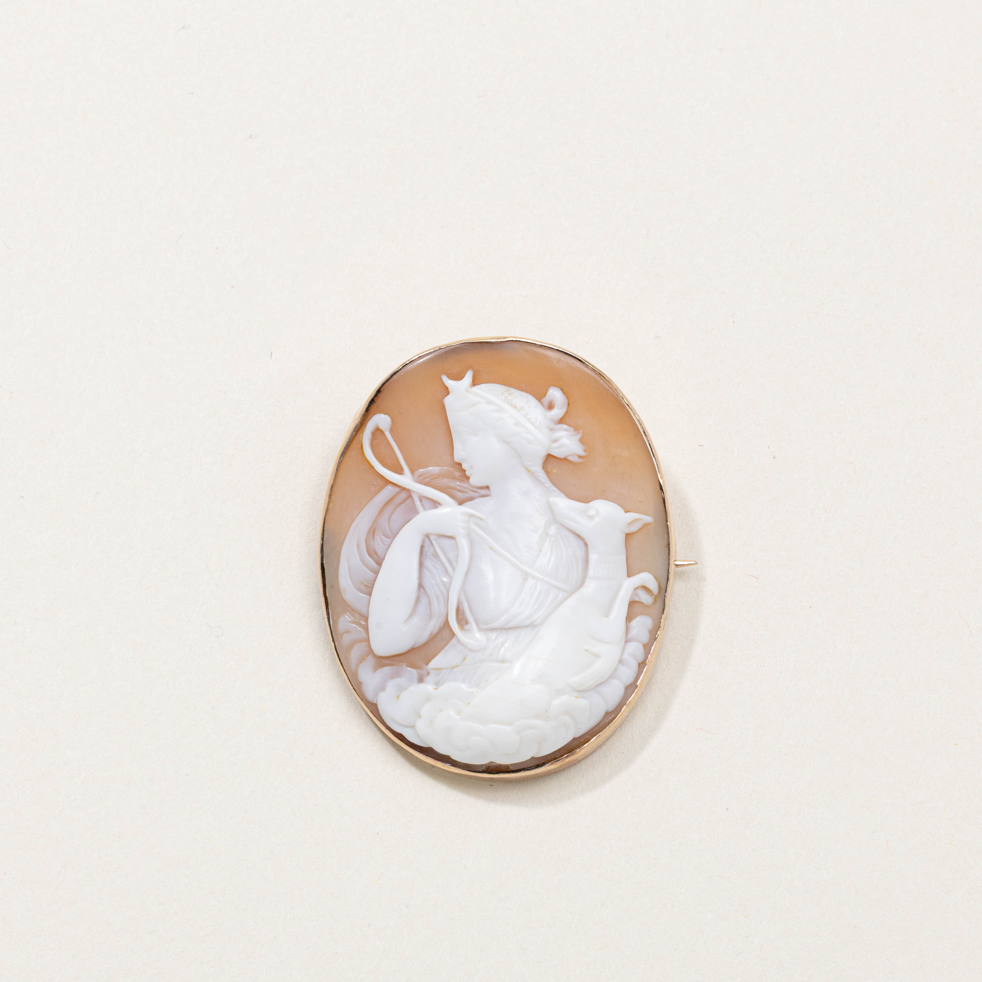 9k Artemis Shell Cameo Brooch | 15.00ct