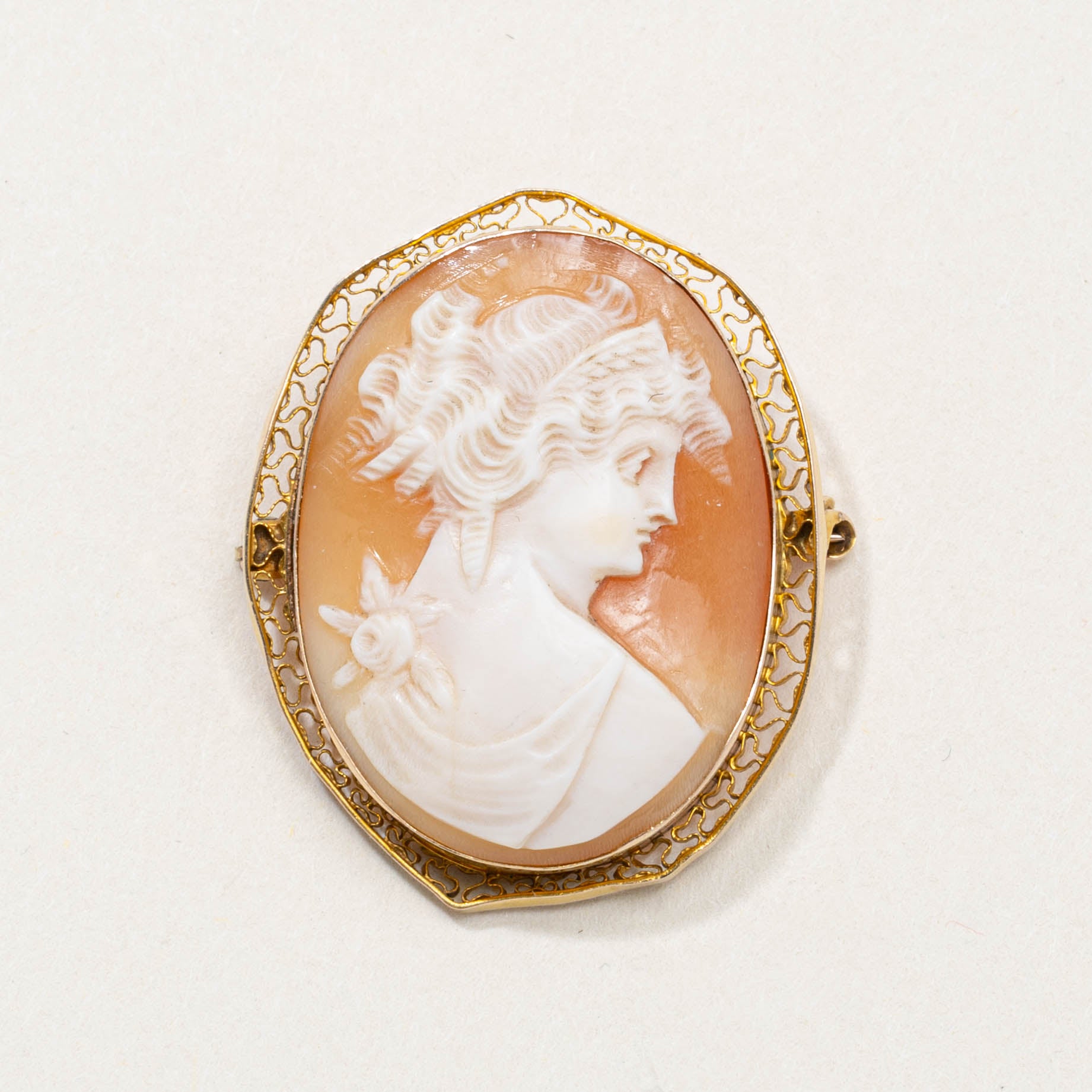 Broche camée coquillage victorienne en or 10 carats (9141-37) | 15,00 ct