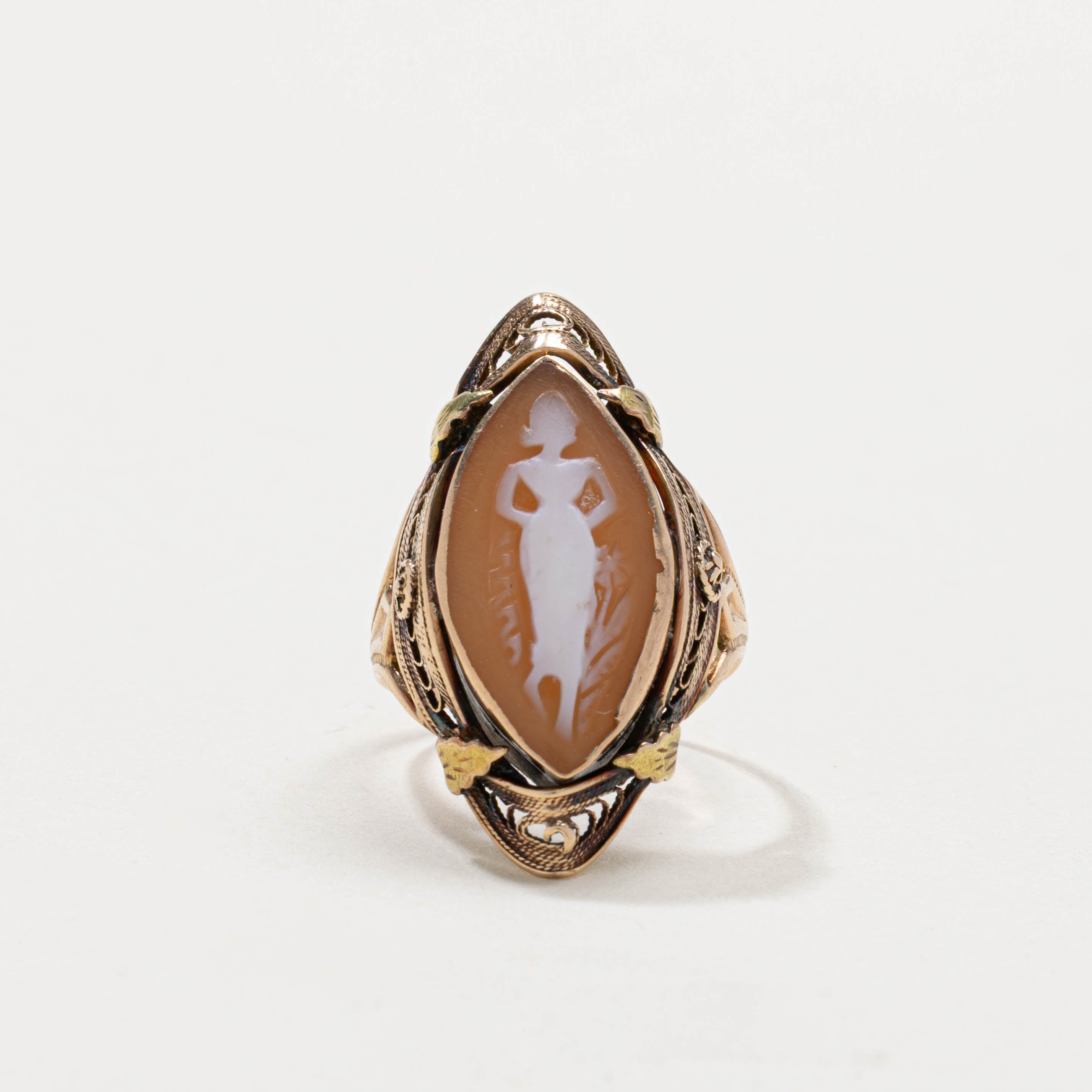 10k Shell Cameo Ornate Ring | 3.00ct | SZ 6.25