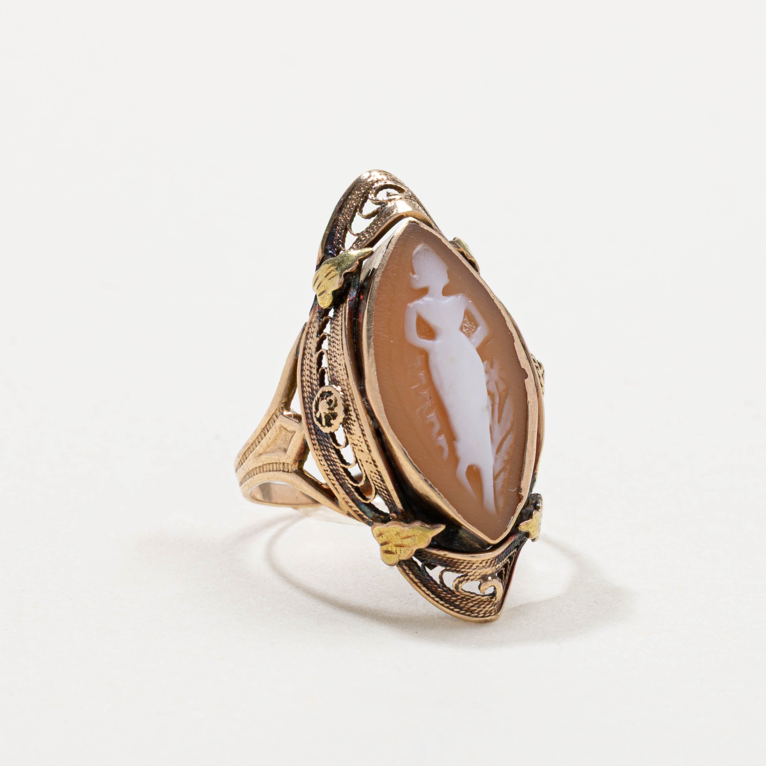 10k Shell Cameo Ornate Ring | 3.00ct | SZ 6.25