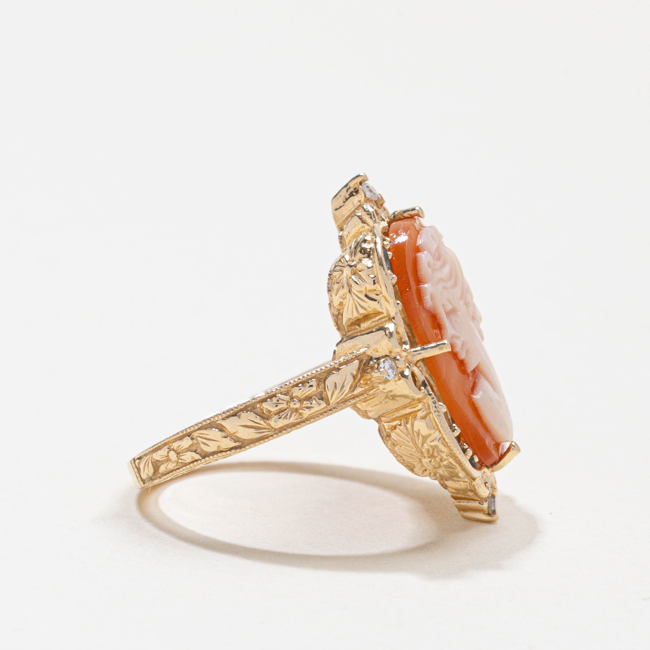 14k Shell Cameo & Mixed Gemstone Accented Ring | 3.00ct, 0.10ctw | SZ 6.25