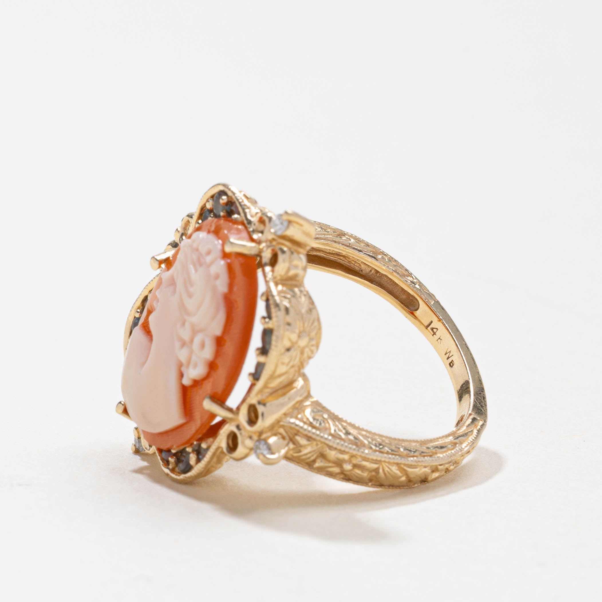 14k Shell Cameo & Mixed Gemstone Accented Ring | 3.00ct, 0.10ctw | SZ 6.25
