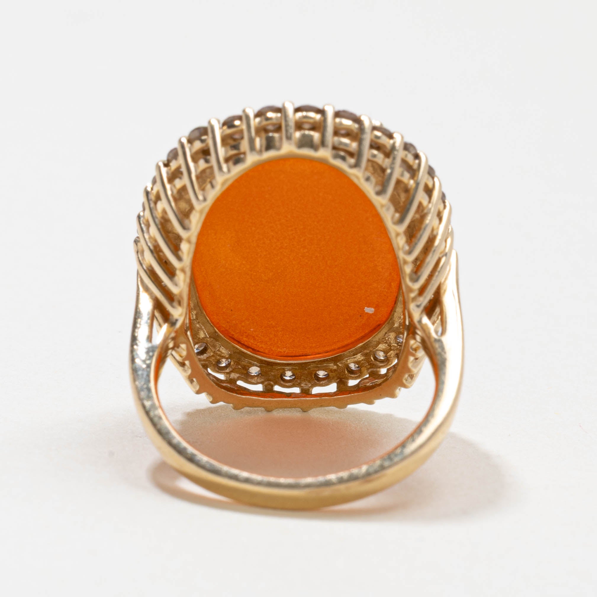14k Agate Cameo & Champagne Diamond Halo Cocktail Ring | 4.00ct, 0.75ctw | SZ 6.25