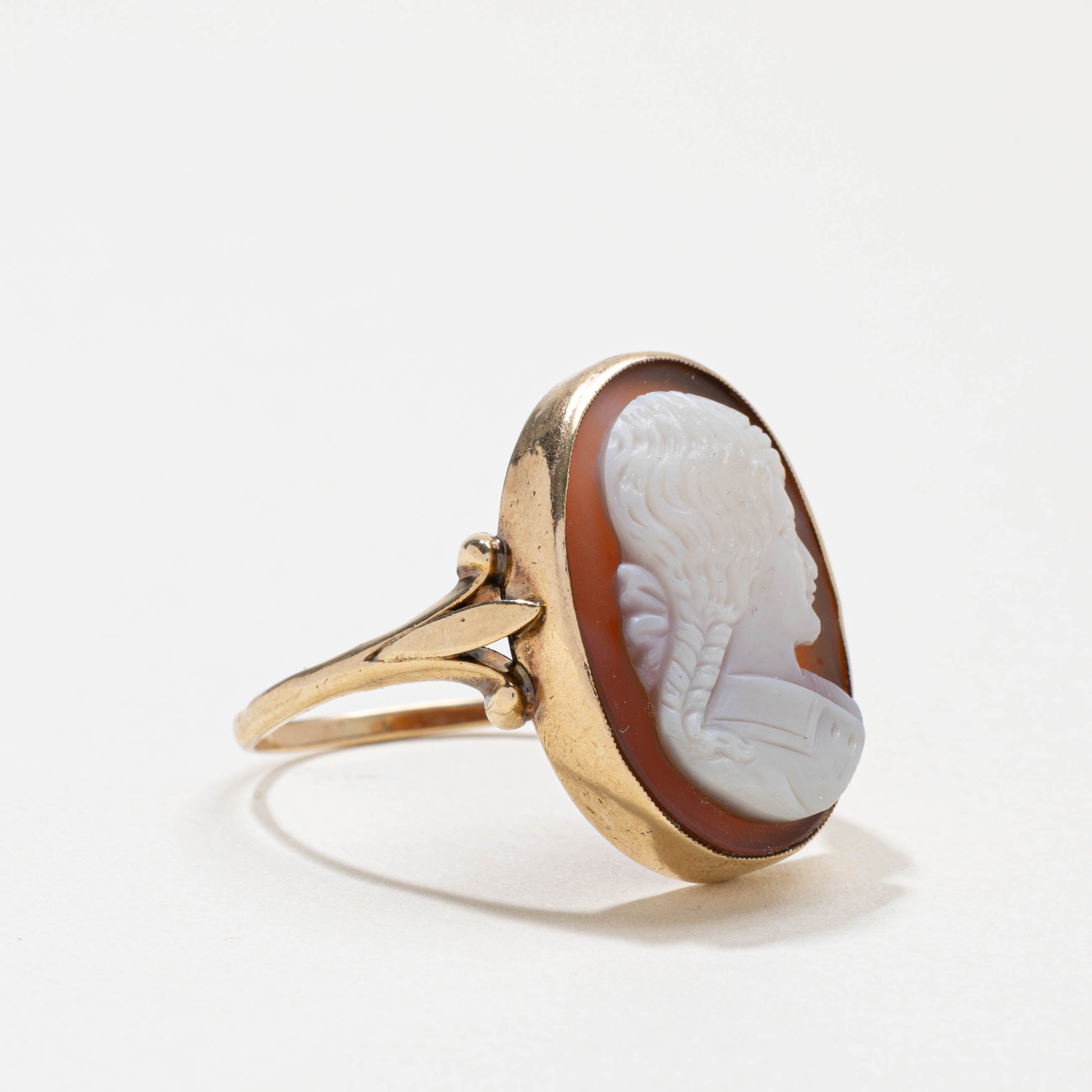 Bague ornée d'un camée victorien en coquillage, ornée d'un diamant 10K (réf. 9141-30) | 12,00 ct | Taille 11,5