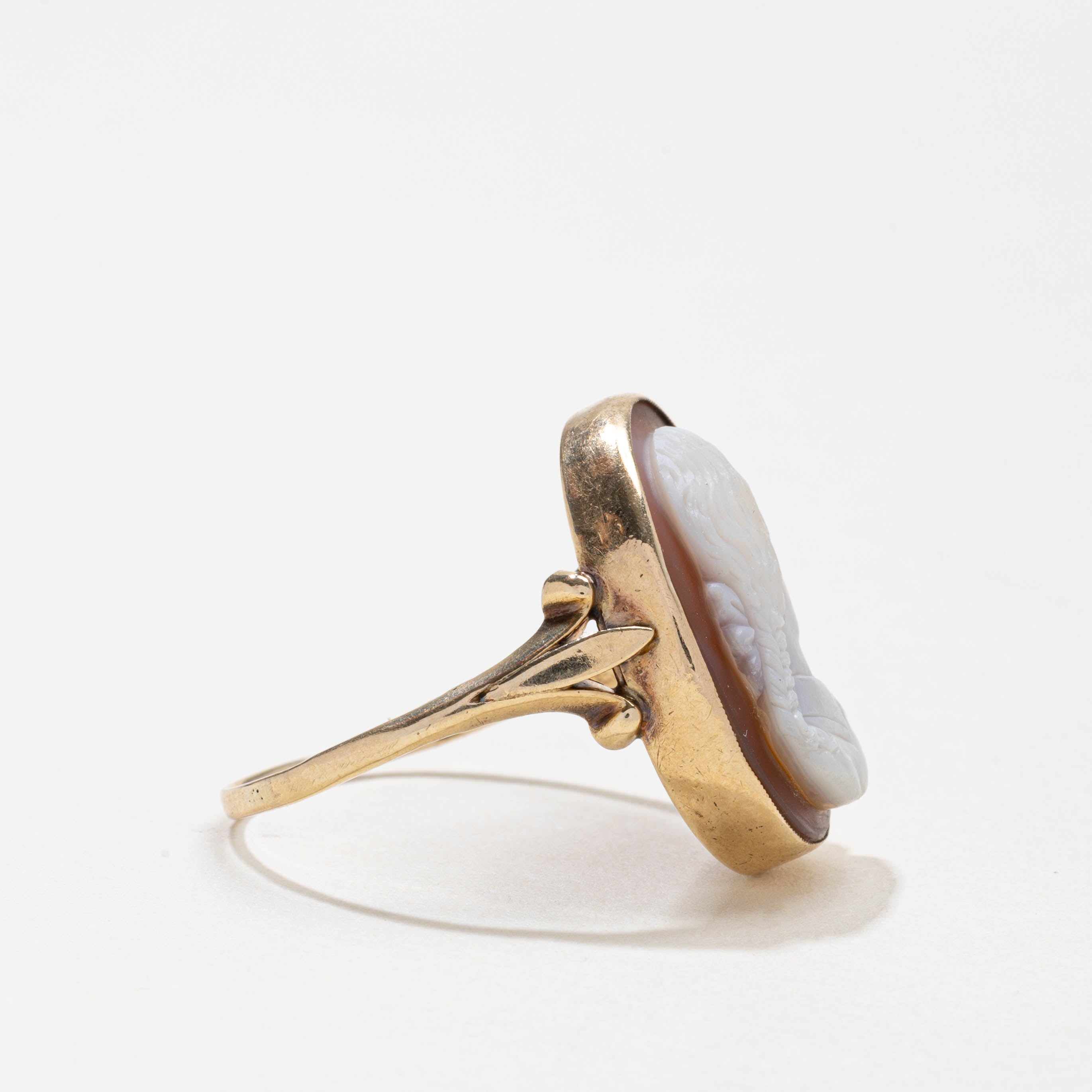 Bague ornée d'un camée victorien en coquillage, ornée d'un diamant 10K (réf. 9141-30) | 12,00 ct | Taille 11,5