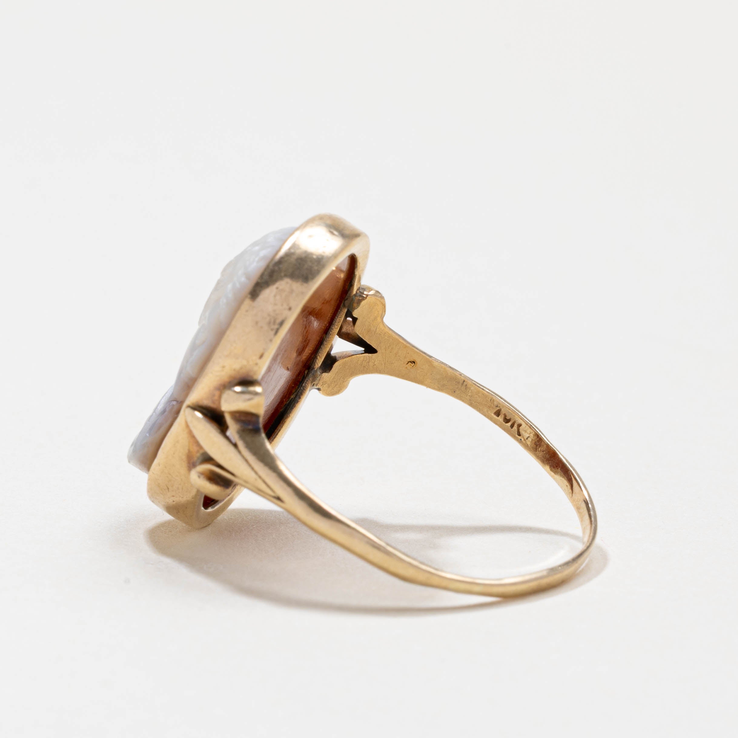 Bague ornée d'un camée victorien en coquillage, ornée d'un diamant 10K (réf. 9141-30) | 12,00 ct | Taille 11,5