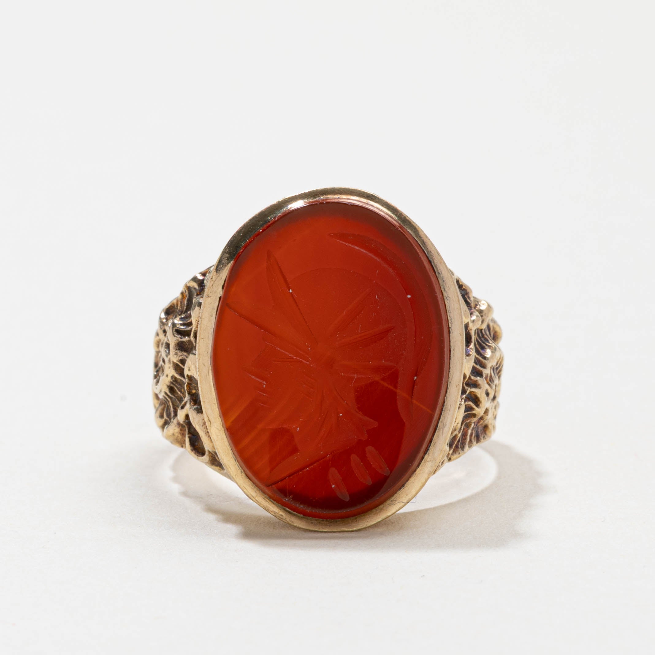 1973 London 9k Carnelian Intaglio Ring | 5.00ct | SZ 9.5