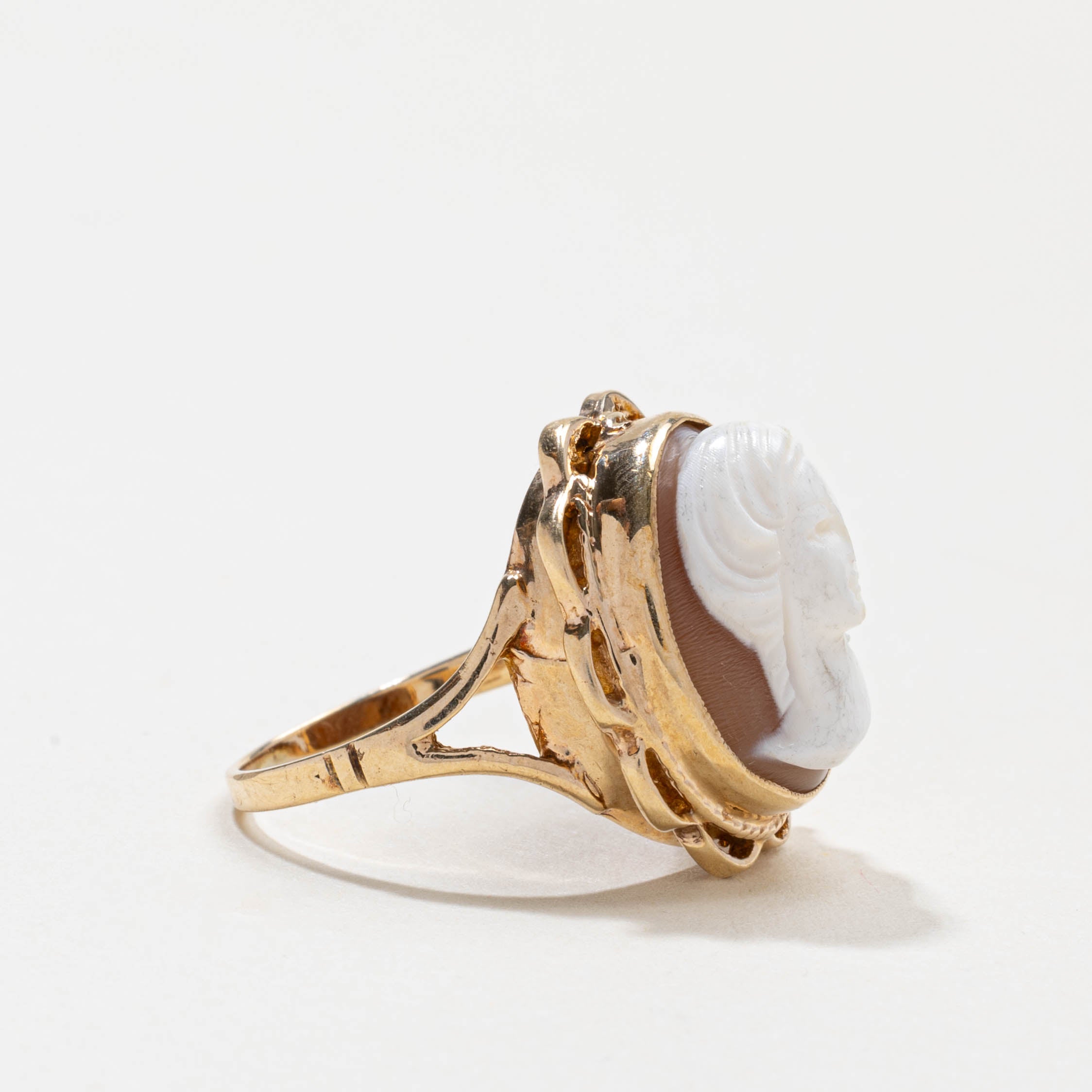 Bague ornée de camée coquillage britannique, 9K 9141-29, 1975 | 7,00 ct | Taille 7,00