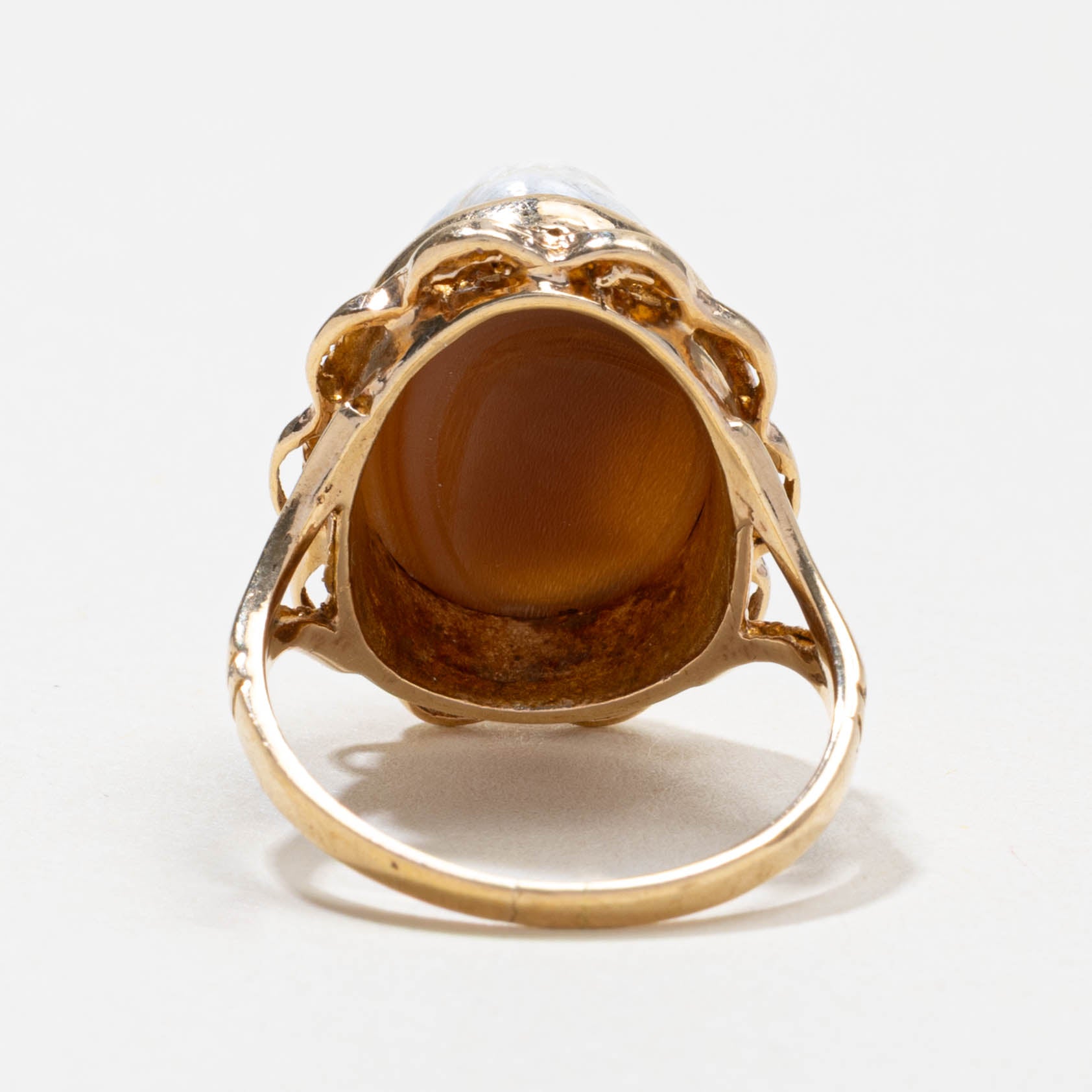 Bague ornée de camée coquillage britannique, 9K 9141-29, 1975 | 7,00 ct | Taille 7,00