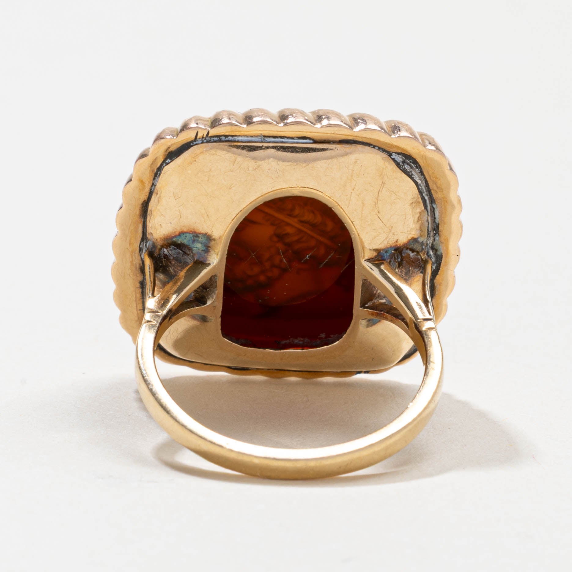 Bague chevalière en cornaline taille carrée 14K 9141-39 | 6,00 ct | Taille 7,0