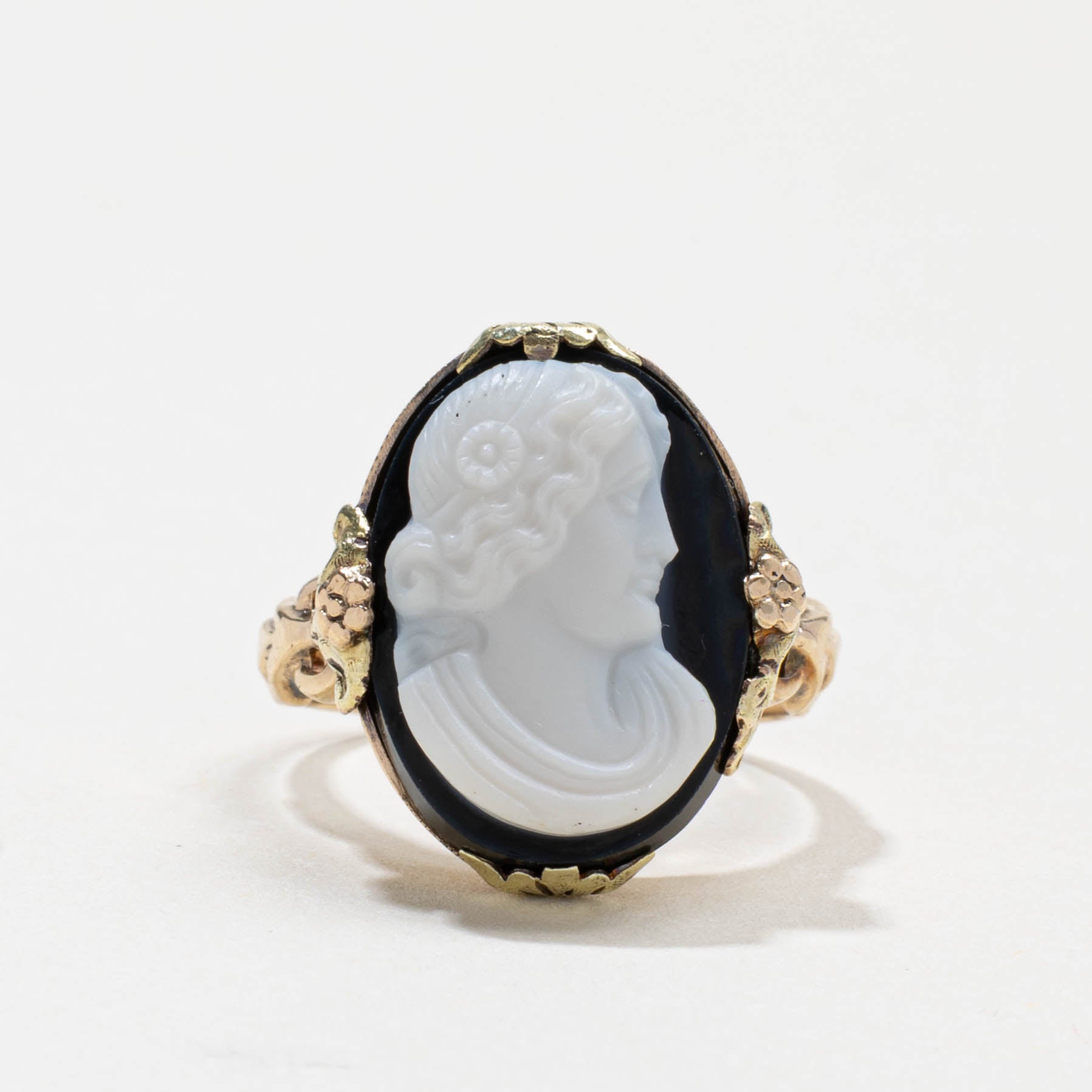 Bague victorienne en agate 10K 9141-43, motif floral/feuille | 8,00 ct | Taille 6,25