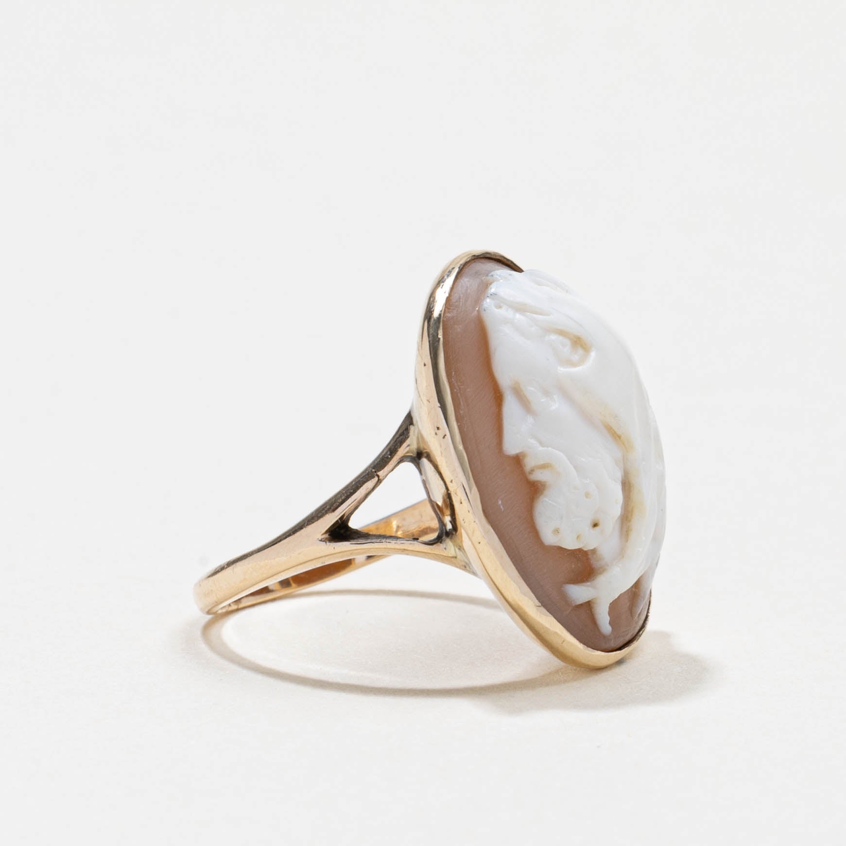 Bague camée coquillage victorienne en or 10 carats (réf. 9141-45) | 8,50 ct | Taille 4,5