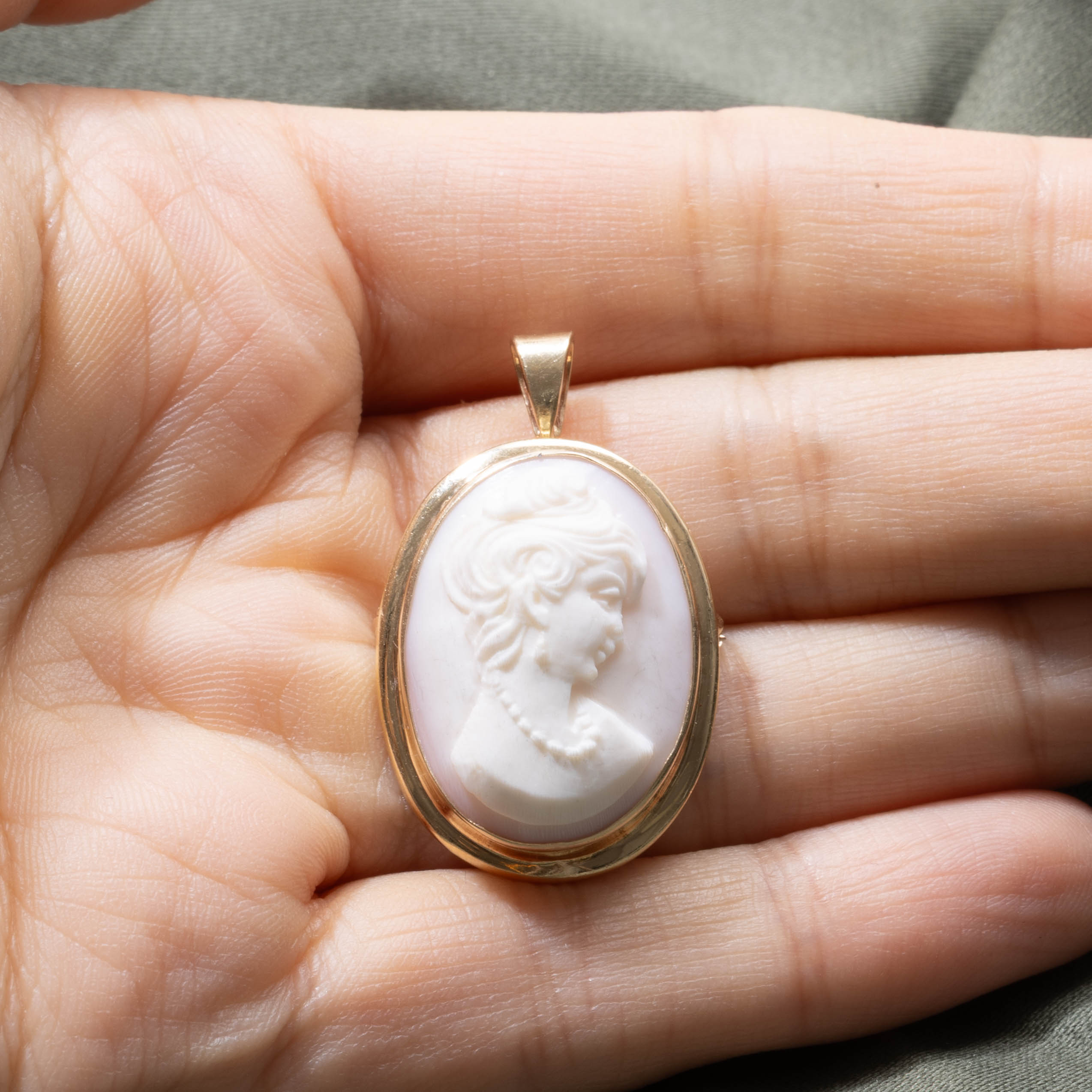 14k Shell Cameo Pendant Brooch | 15.00ct