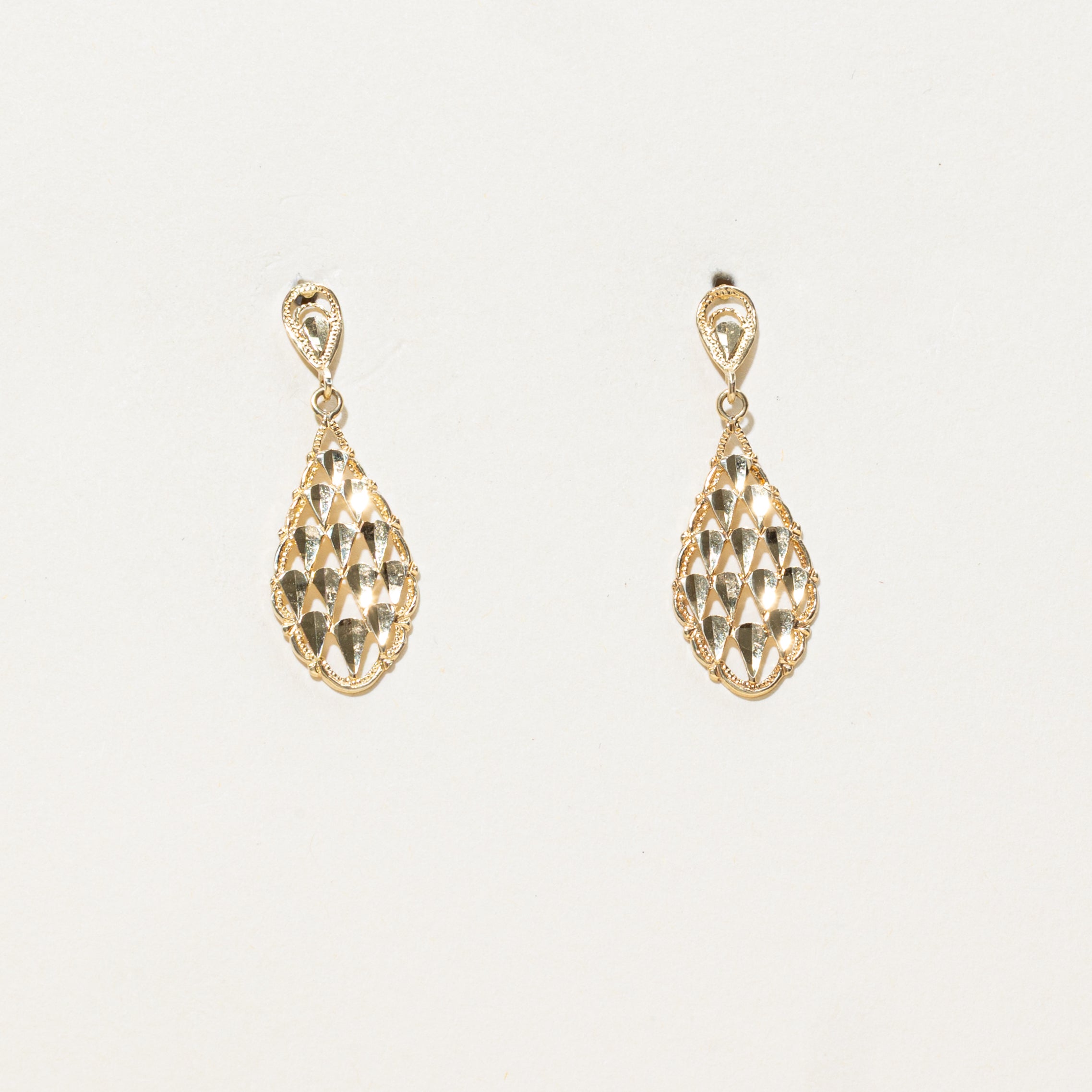 14k Yellow Gold Textured Drop Earrings