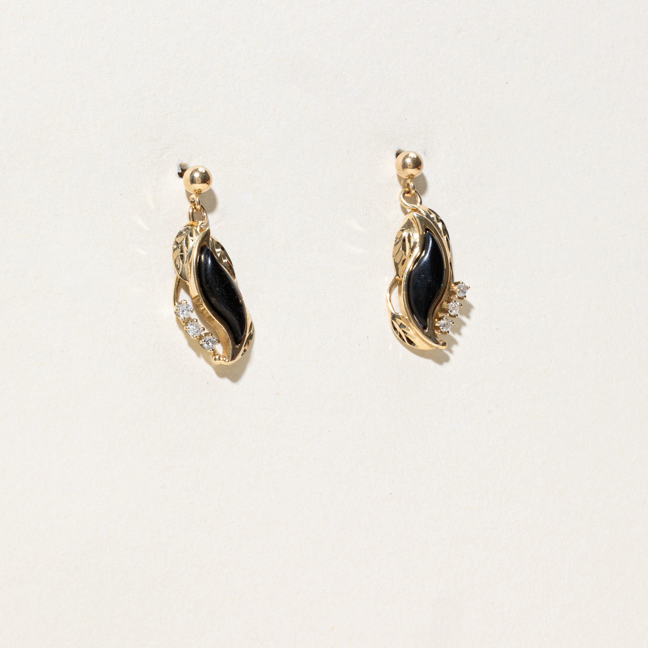 Onyx & Diamond Drop Earrings | 2.00ctw, 0.12ctw