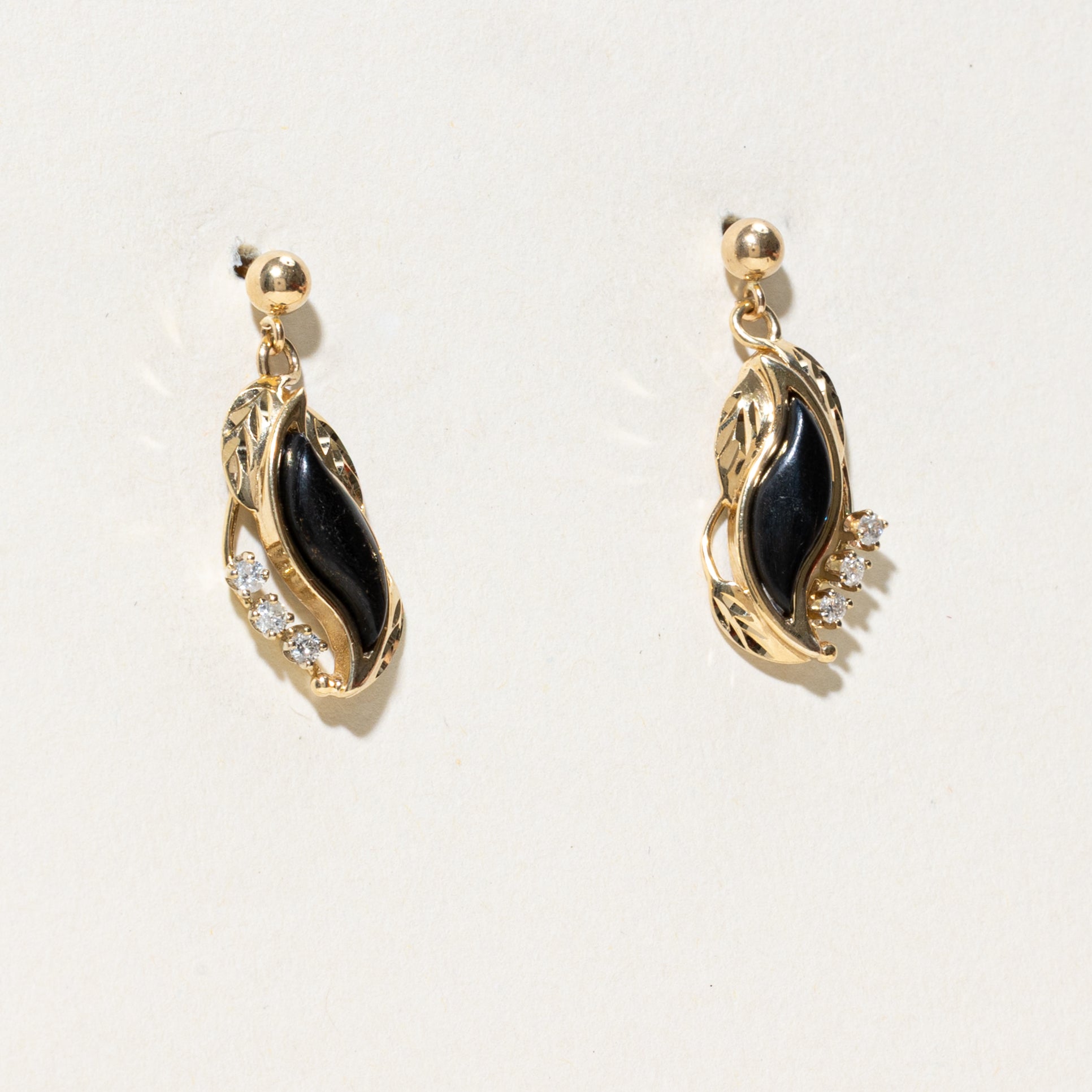 Onyx & Diamond Drop Earrings | 2.00ctw, 0.12ctw