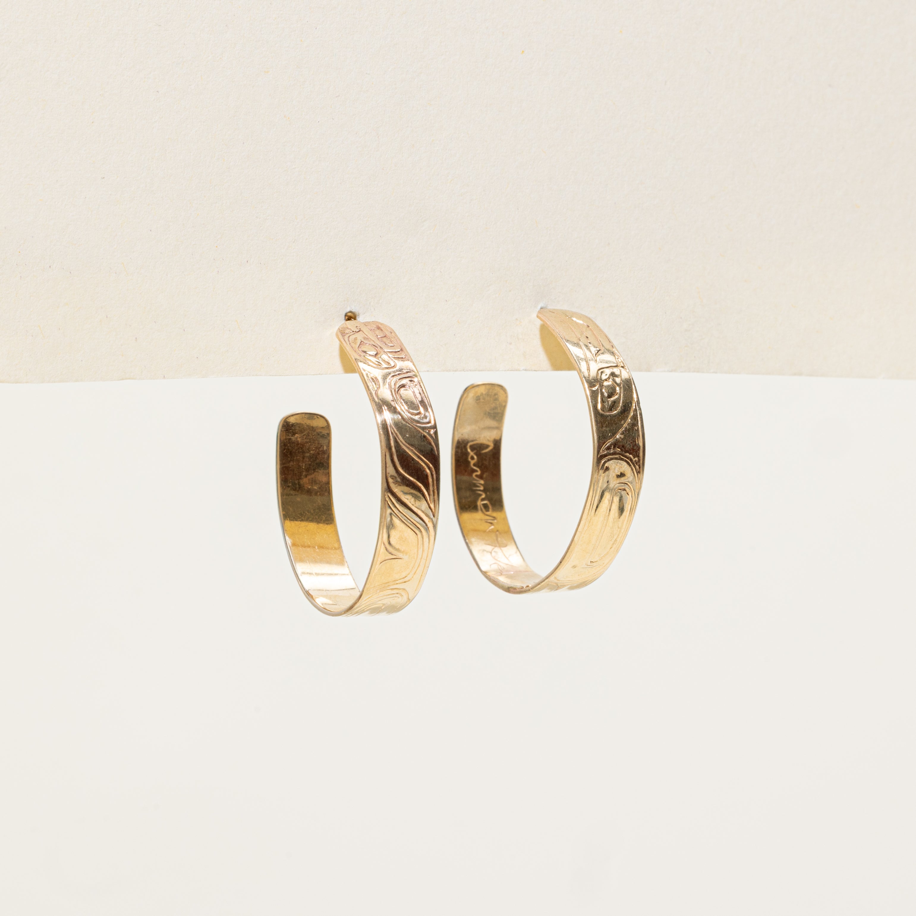 14k Yellow Gold Indigenous Hoop Earrings