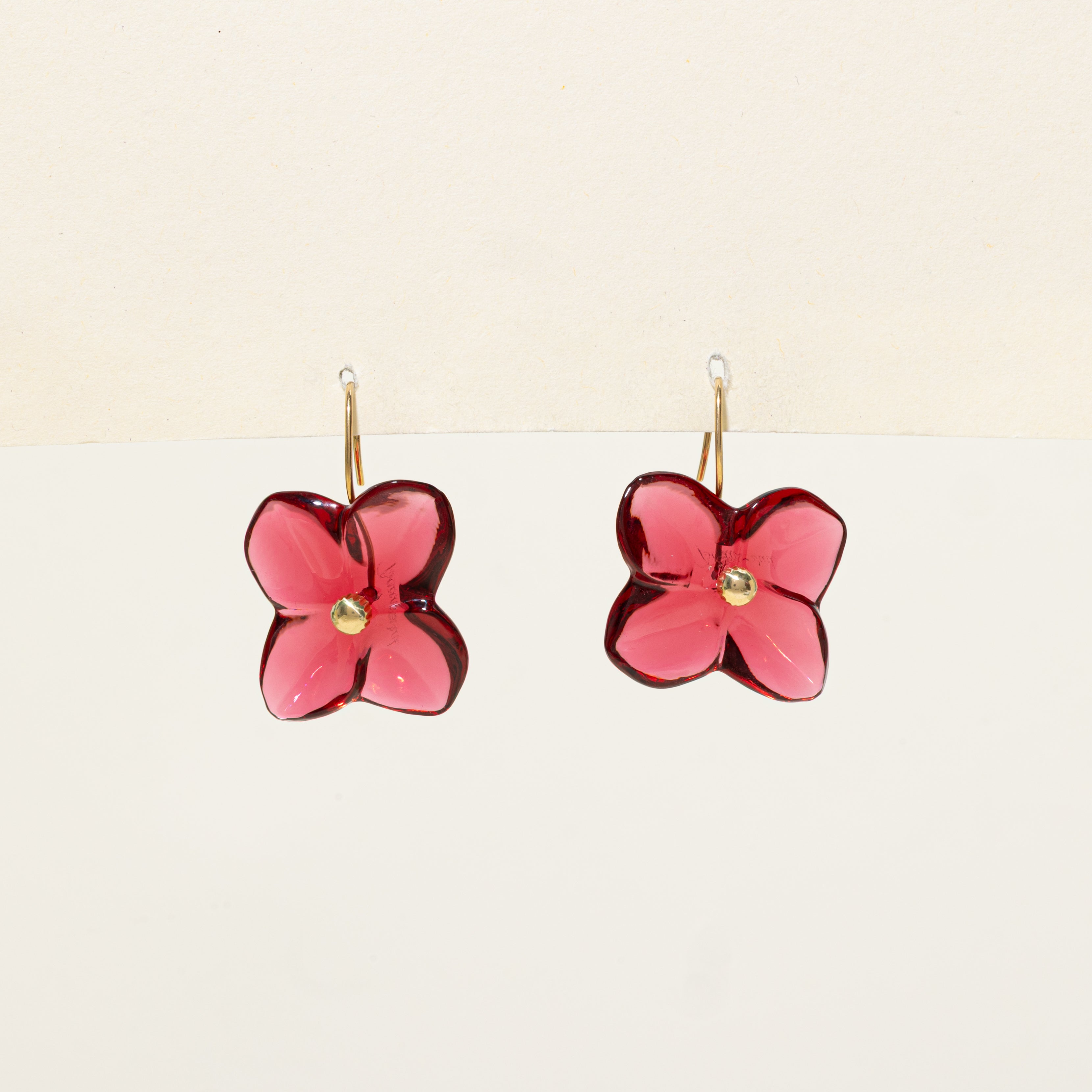 18k Red Glass Flower Drop Earrings | 47.00ctw