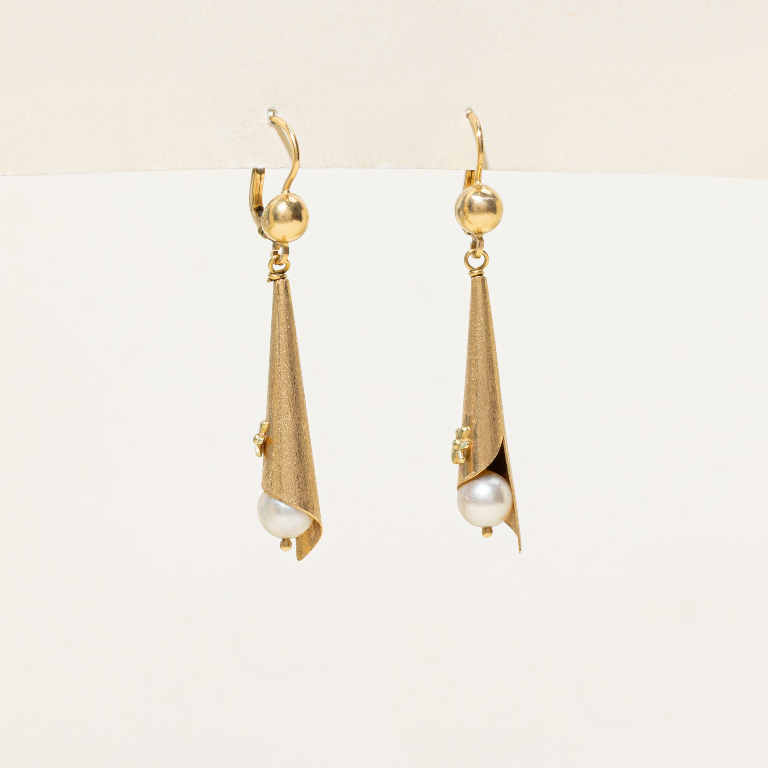 18k Pearl Cone Drop Earrings