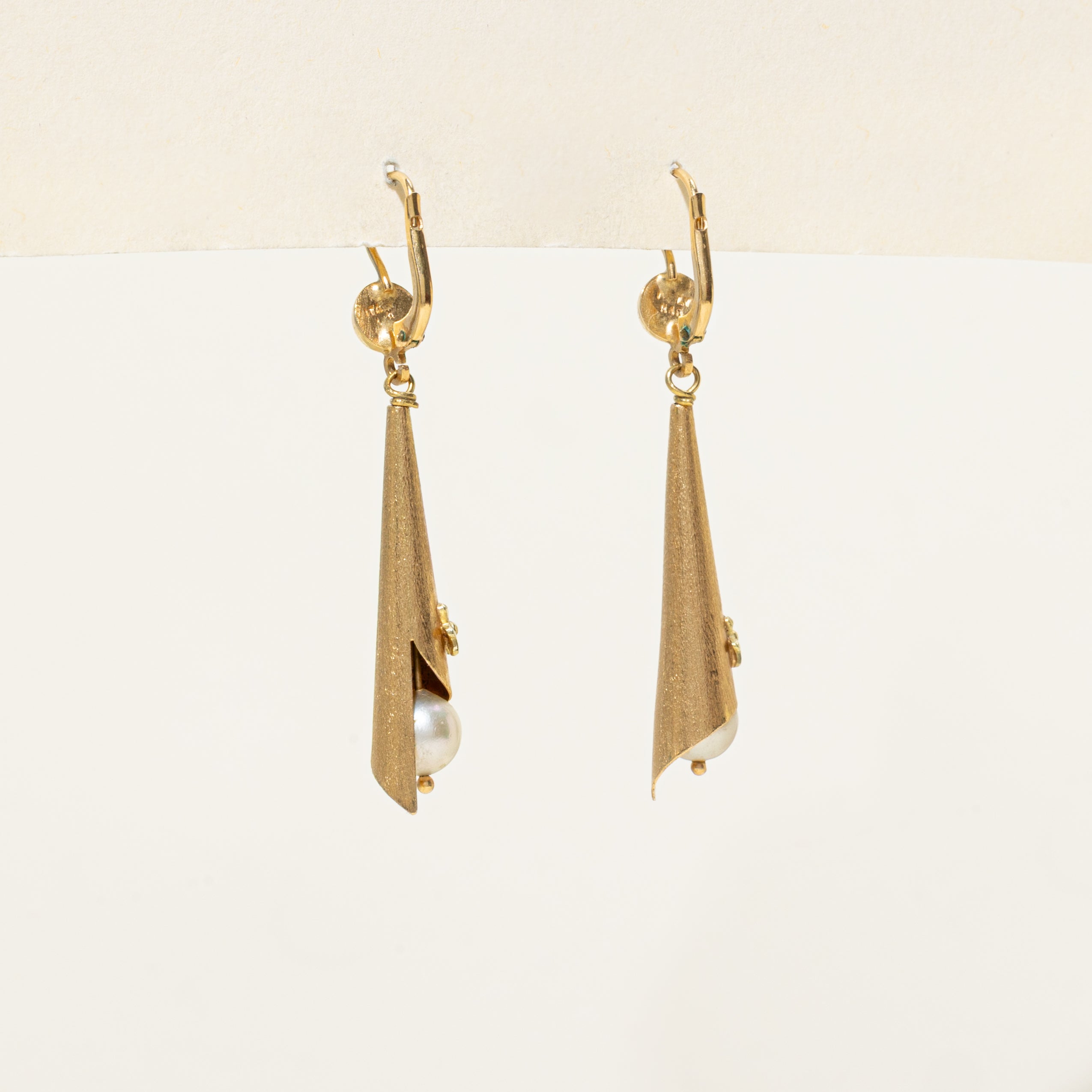 18k Pearl Cone Drop Earrings