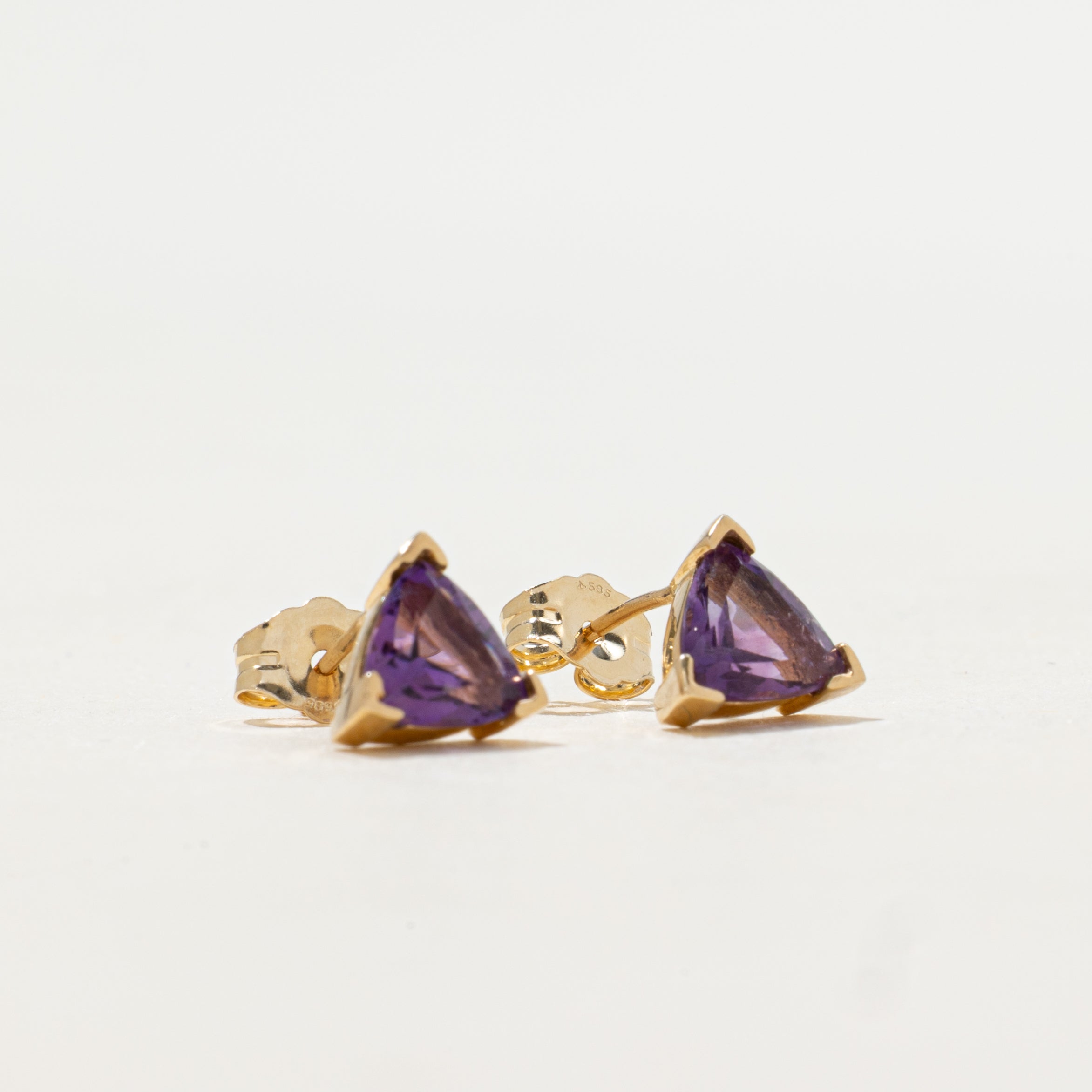 Trillion Cut Amethyst Stud Earrings | 0.74ctw