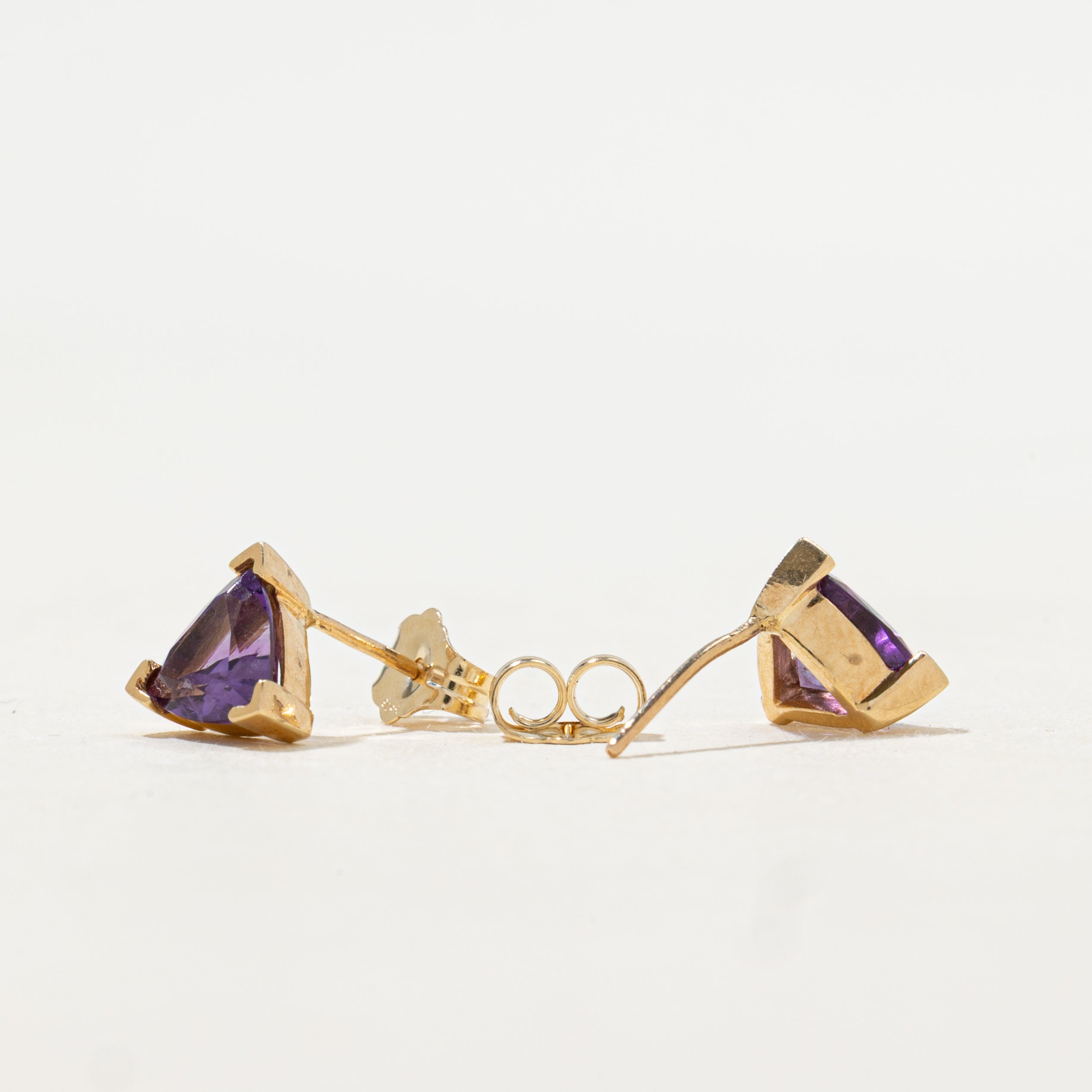 Trillion Cut Amethyst Stud Earrings | 0.74ctw
