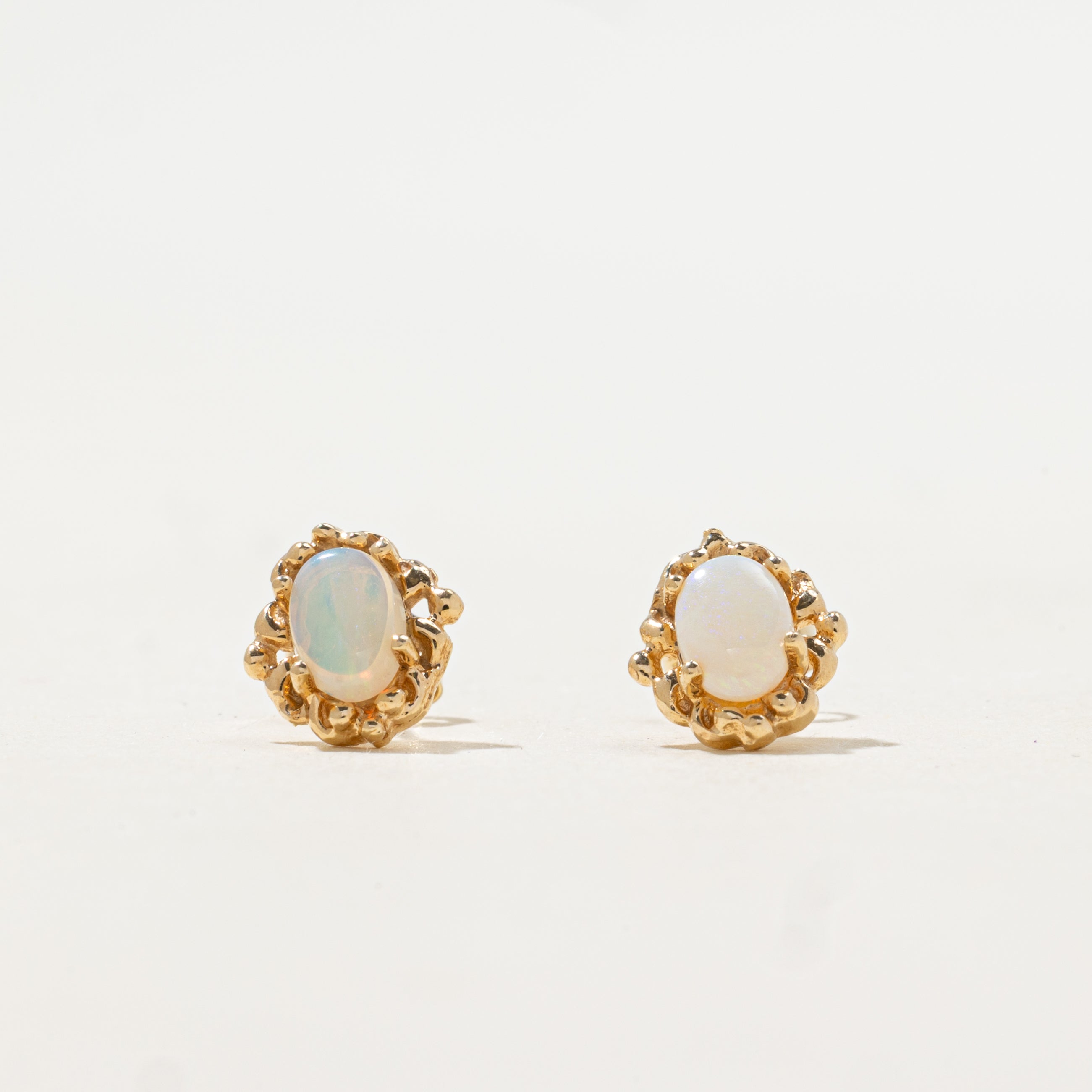 Cabochon Opal Grooved Stud Earrings | 0.48ctw