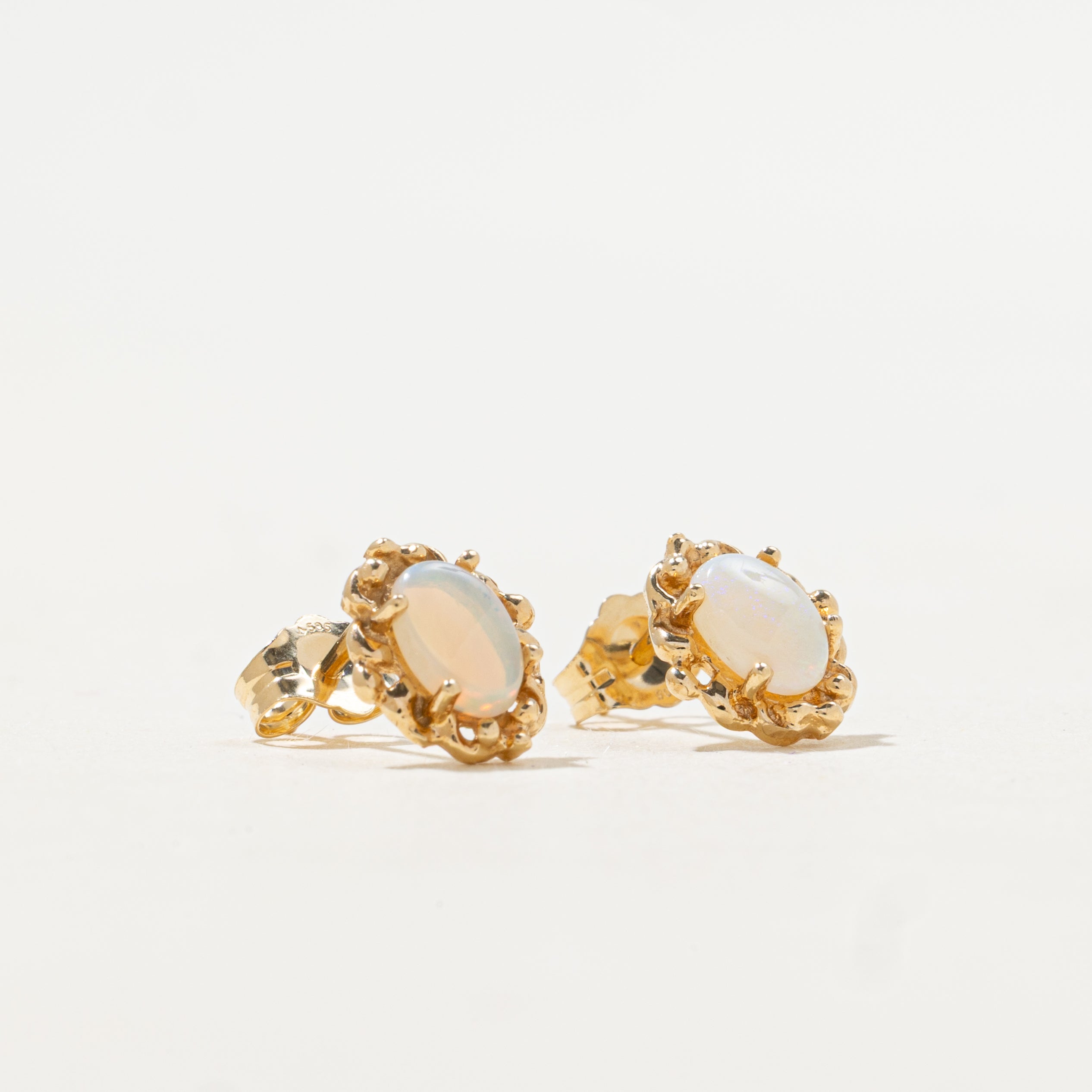 Cabochon Opal Grooved Stud Earrings | 0.48ctw