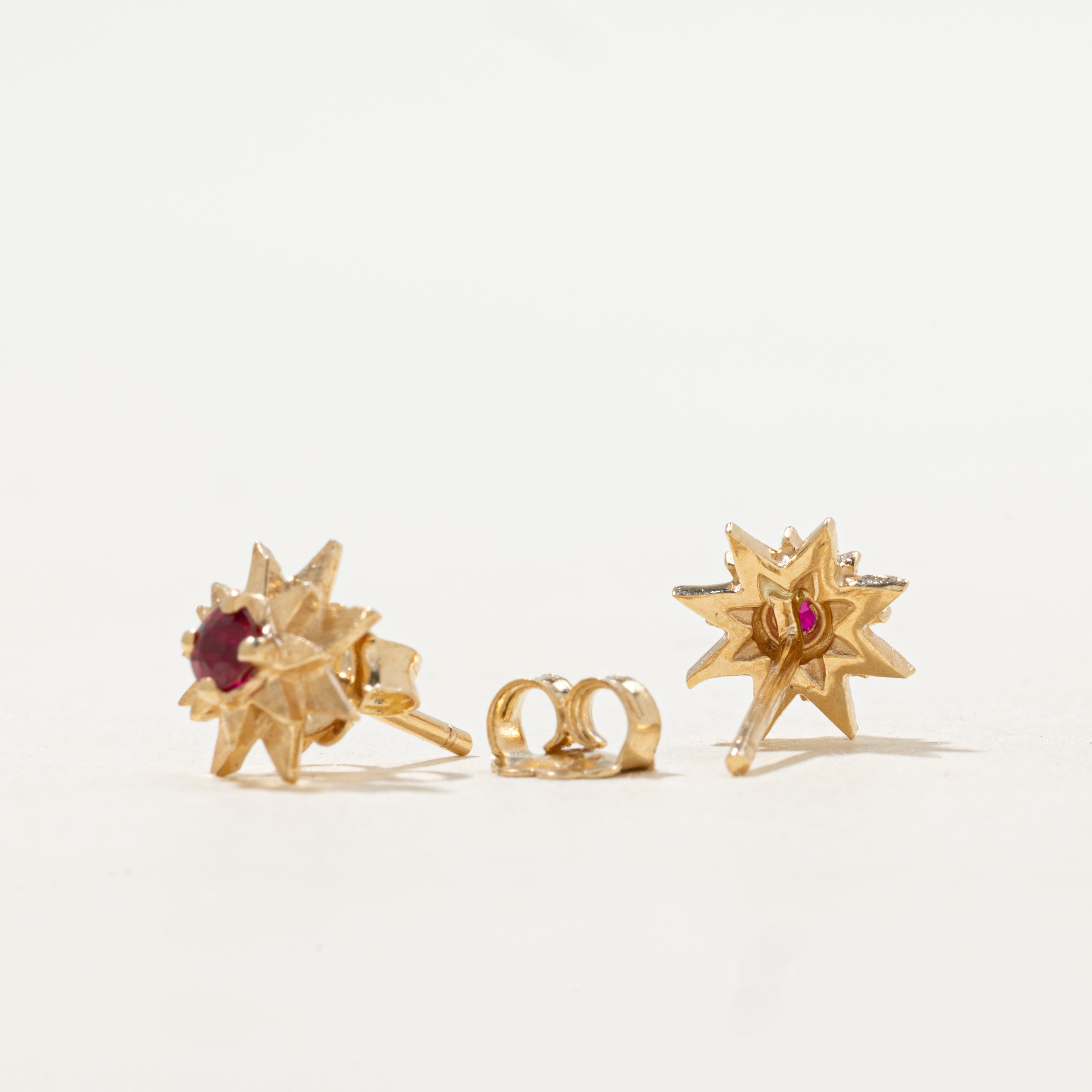 Synthetic Ruby Star Stud Earrings | 0.15ctw