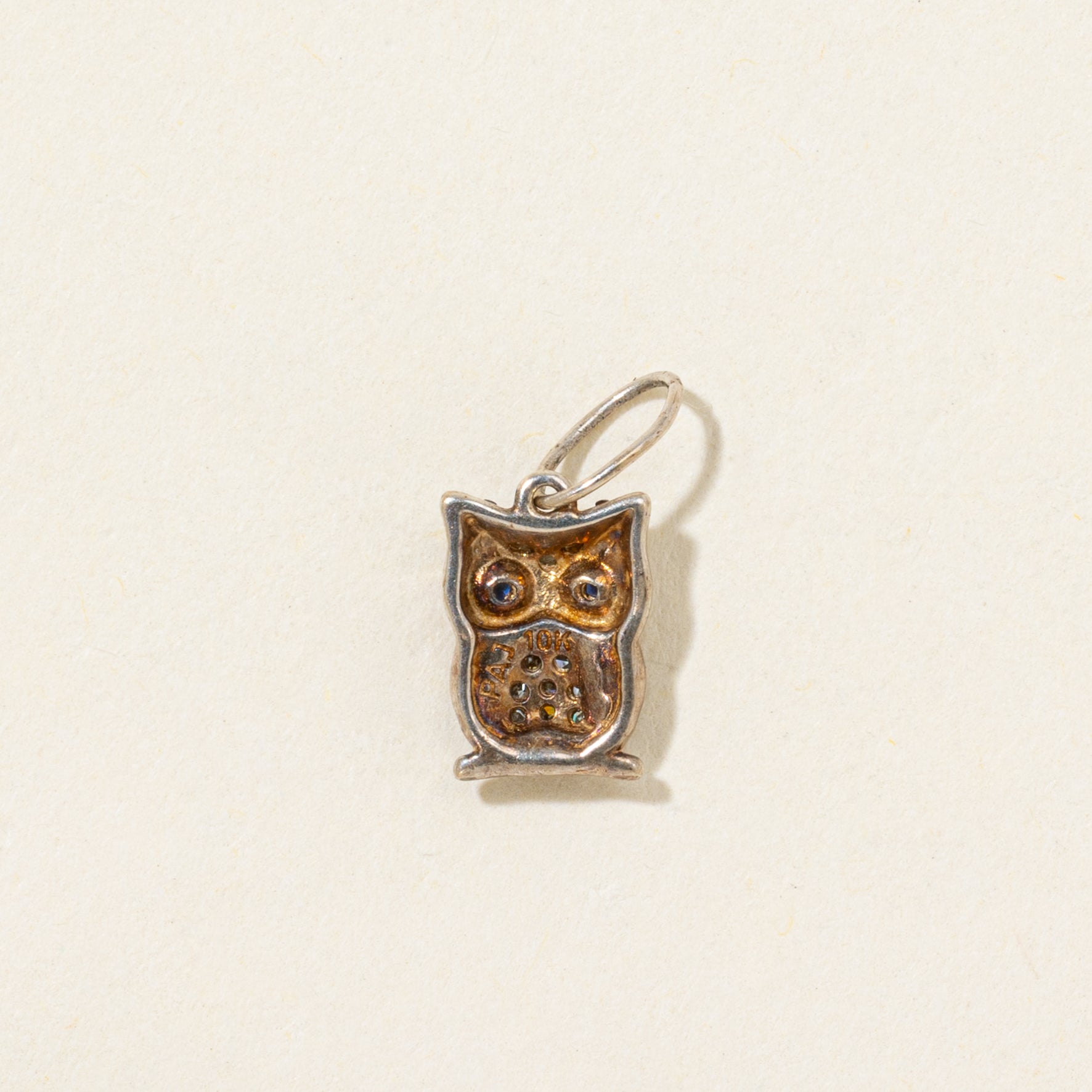 Diamond & Sapphire Owl Charm | 0.02ctw, 0ctw