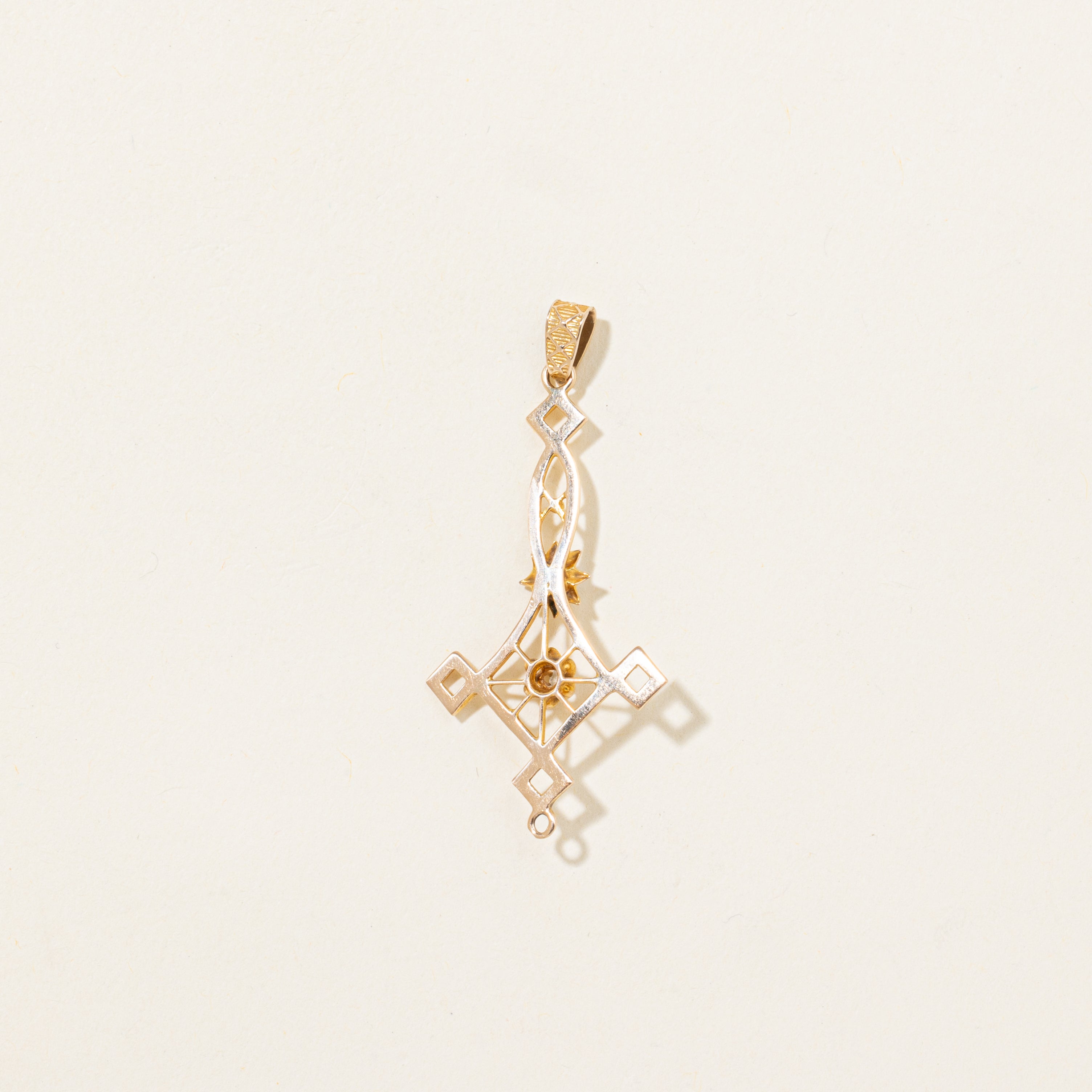 Old Mine Cut Diamond & Seed Pearl Drop Pendant | 0.06ct