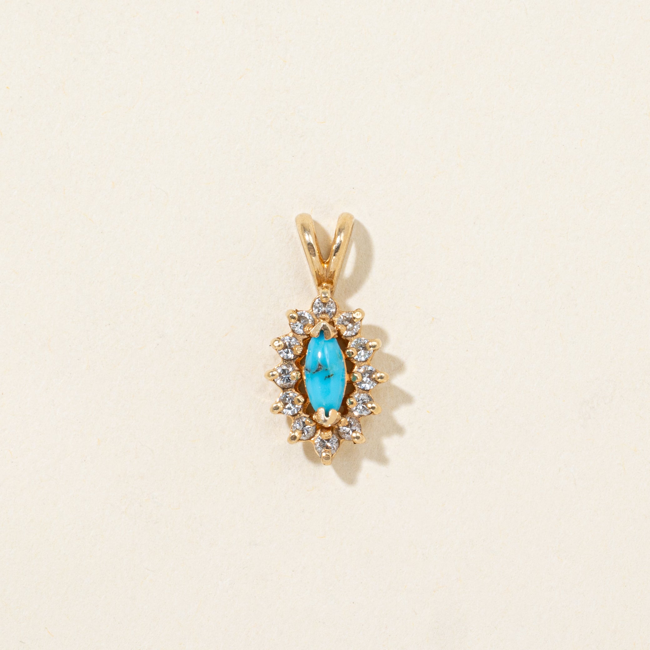 Imitation Turquoise & Diamond Petal Pendant | 0.23ct, 0.12ctw