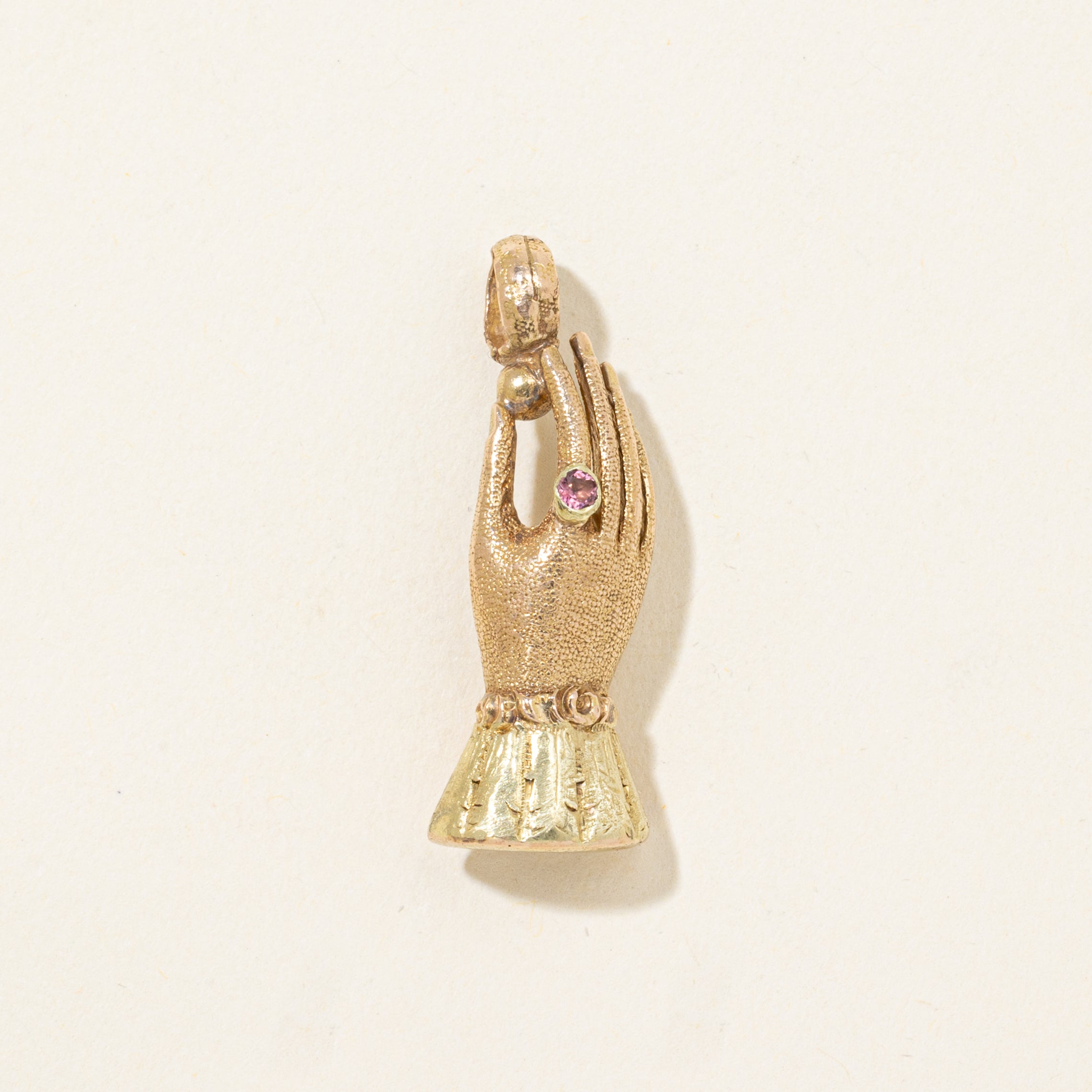 18k Pink Topaz Hand Pendant | 0.03ct