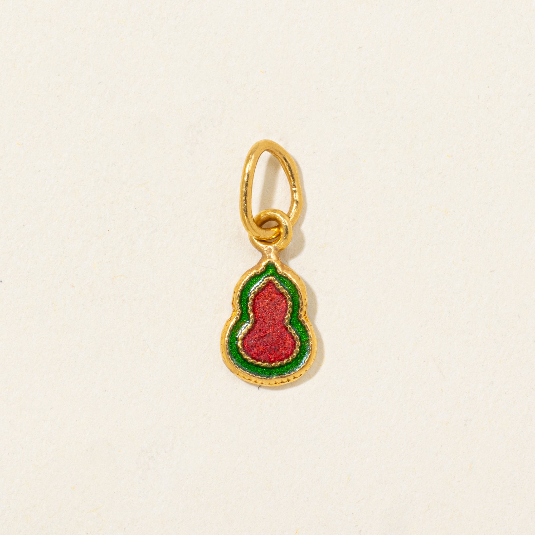 24k Yellow Gold Green & Red Enamel Charm