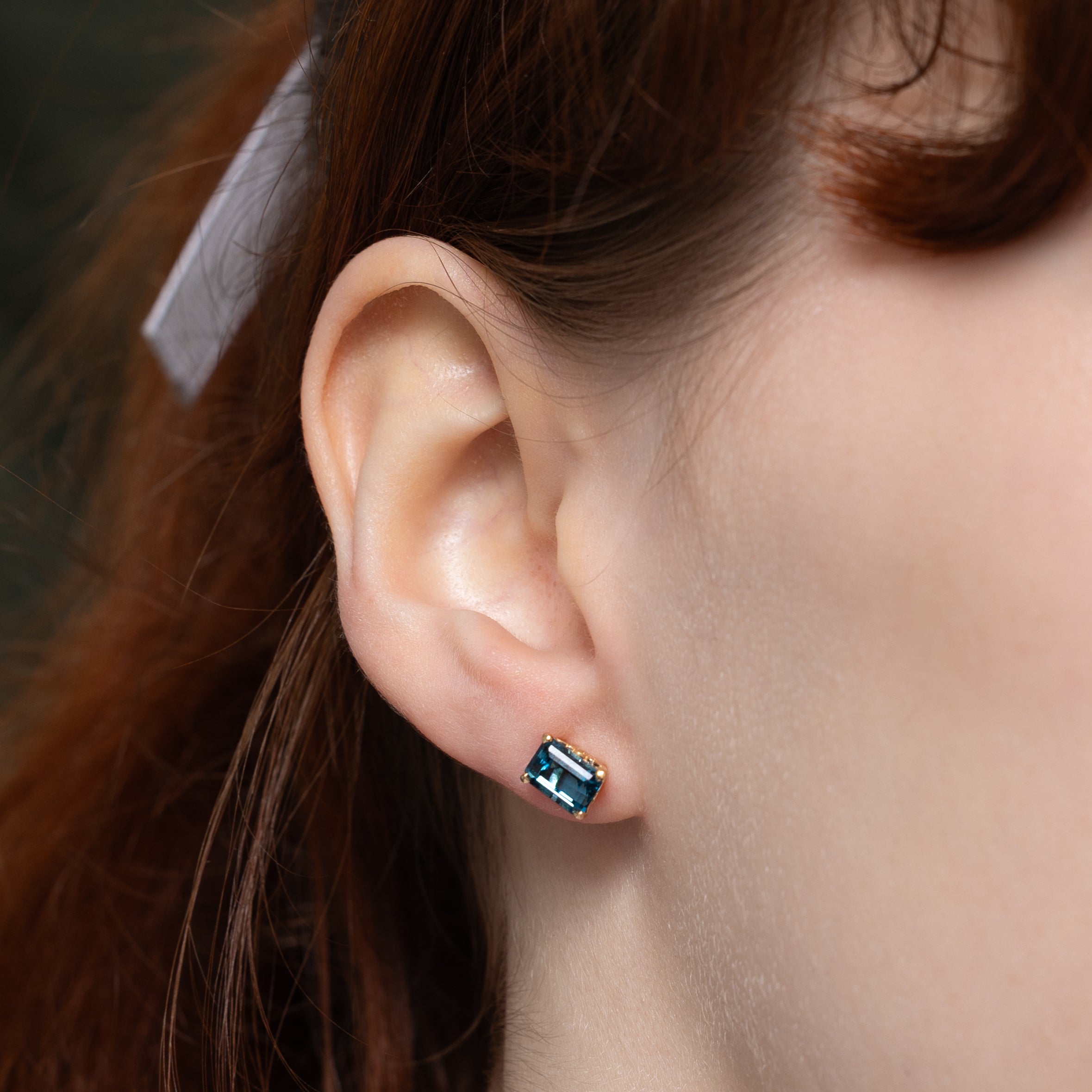 Rectangle Cut Blue Topaz Stud Earrings | 2.40ctw
