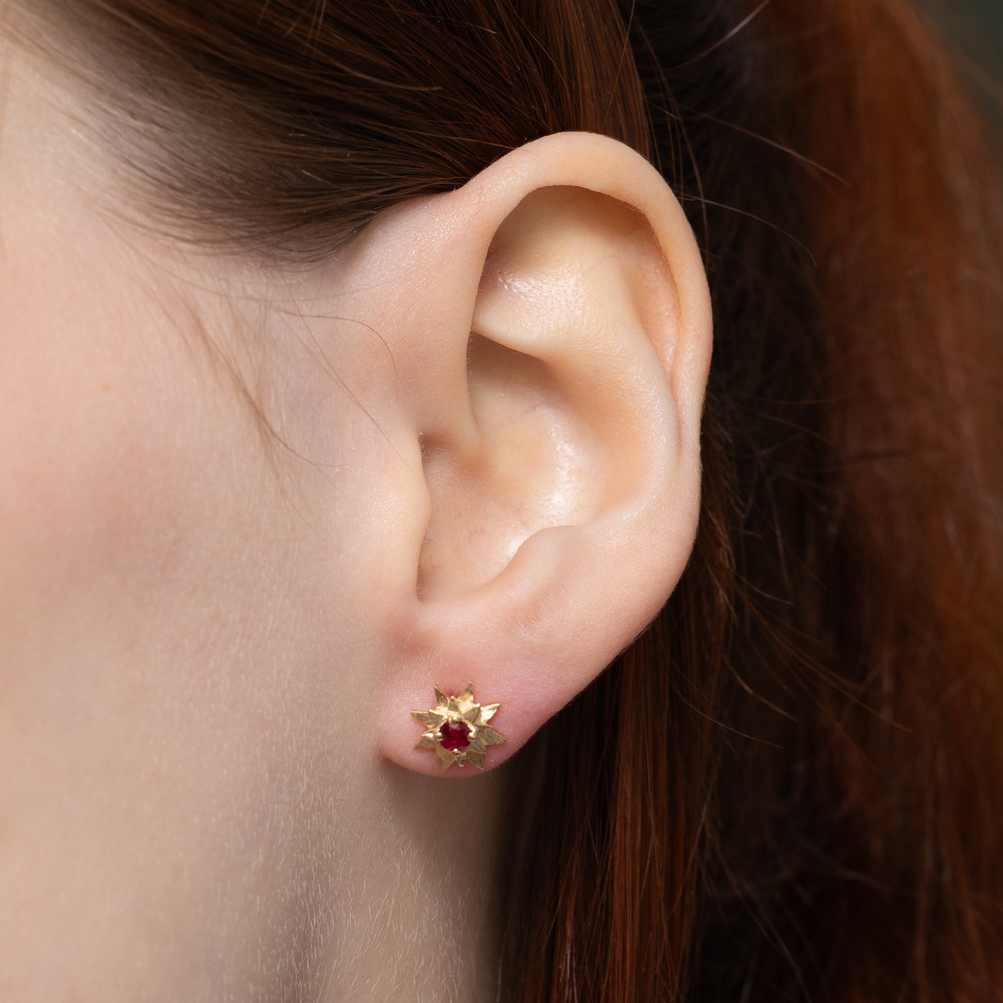 Synthetic Ruby Star Stud Earrings | 0.15ctw