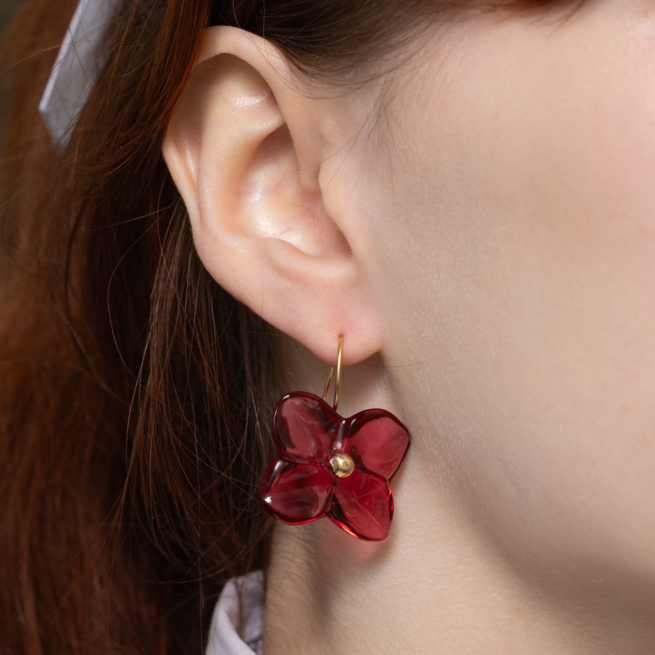 18k Red Glass Flower Drop Earrings | 47.00ctw