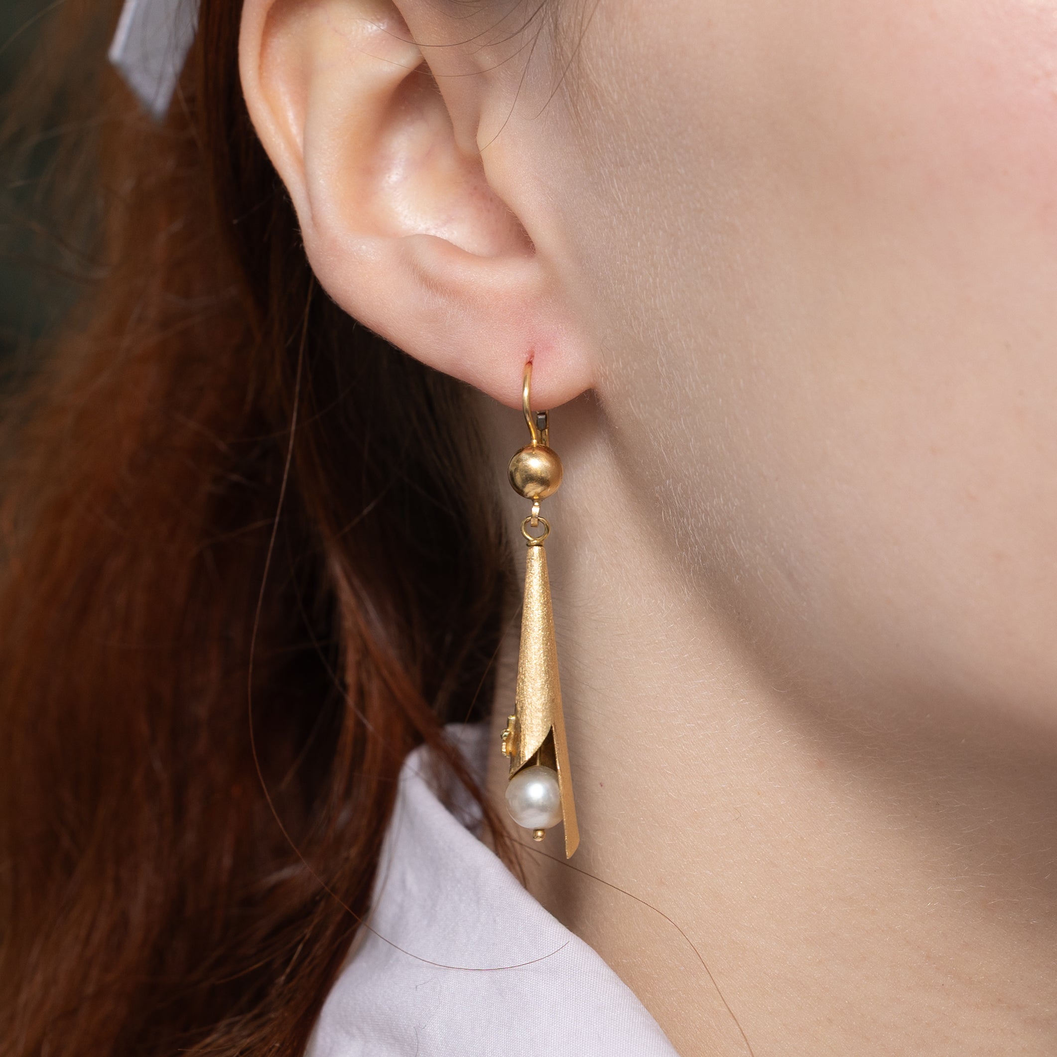 18k Pearl Cone Drop Earrings