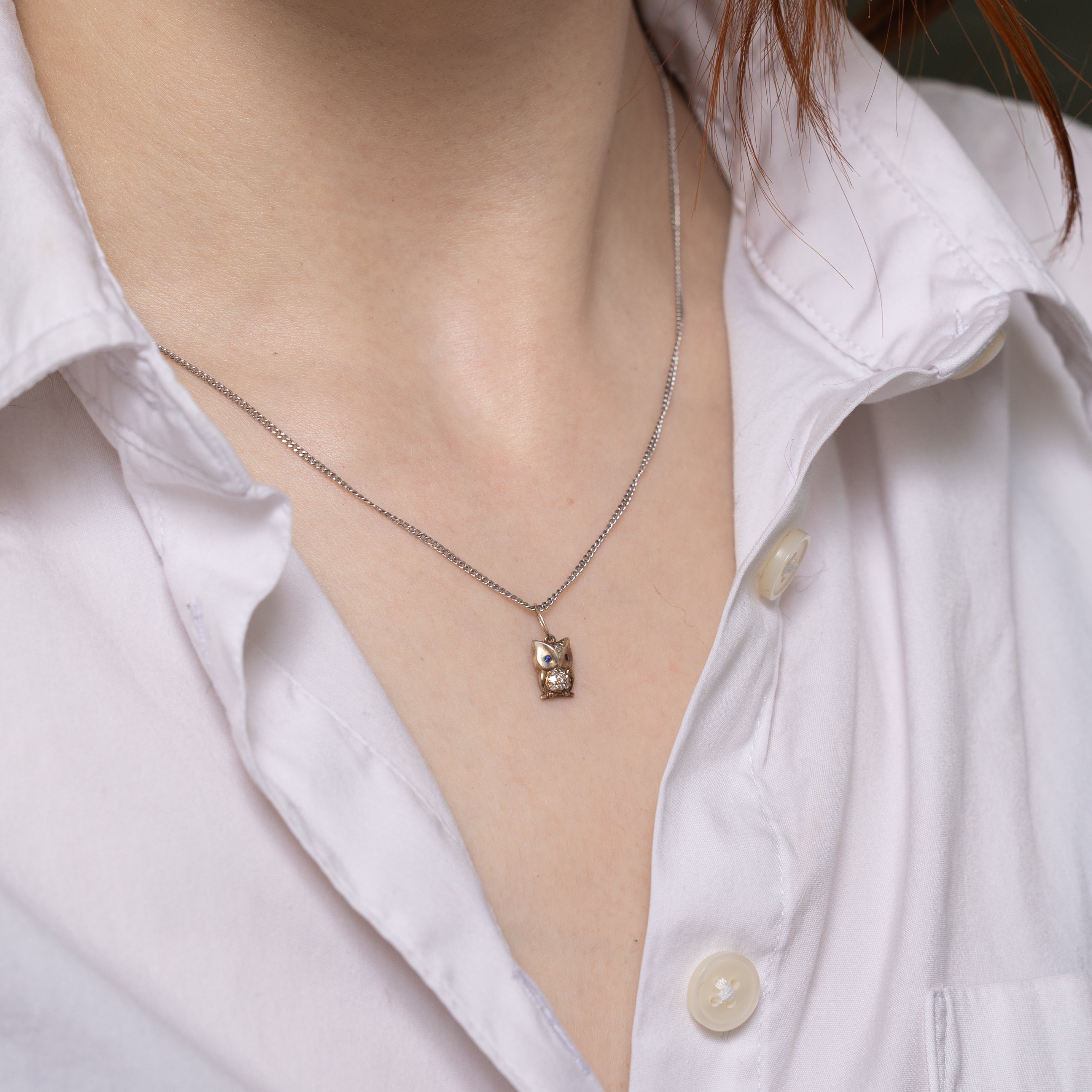 Diamond & Sapphire Owl Charm | 0.02ctw, 0ctw