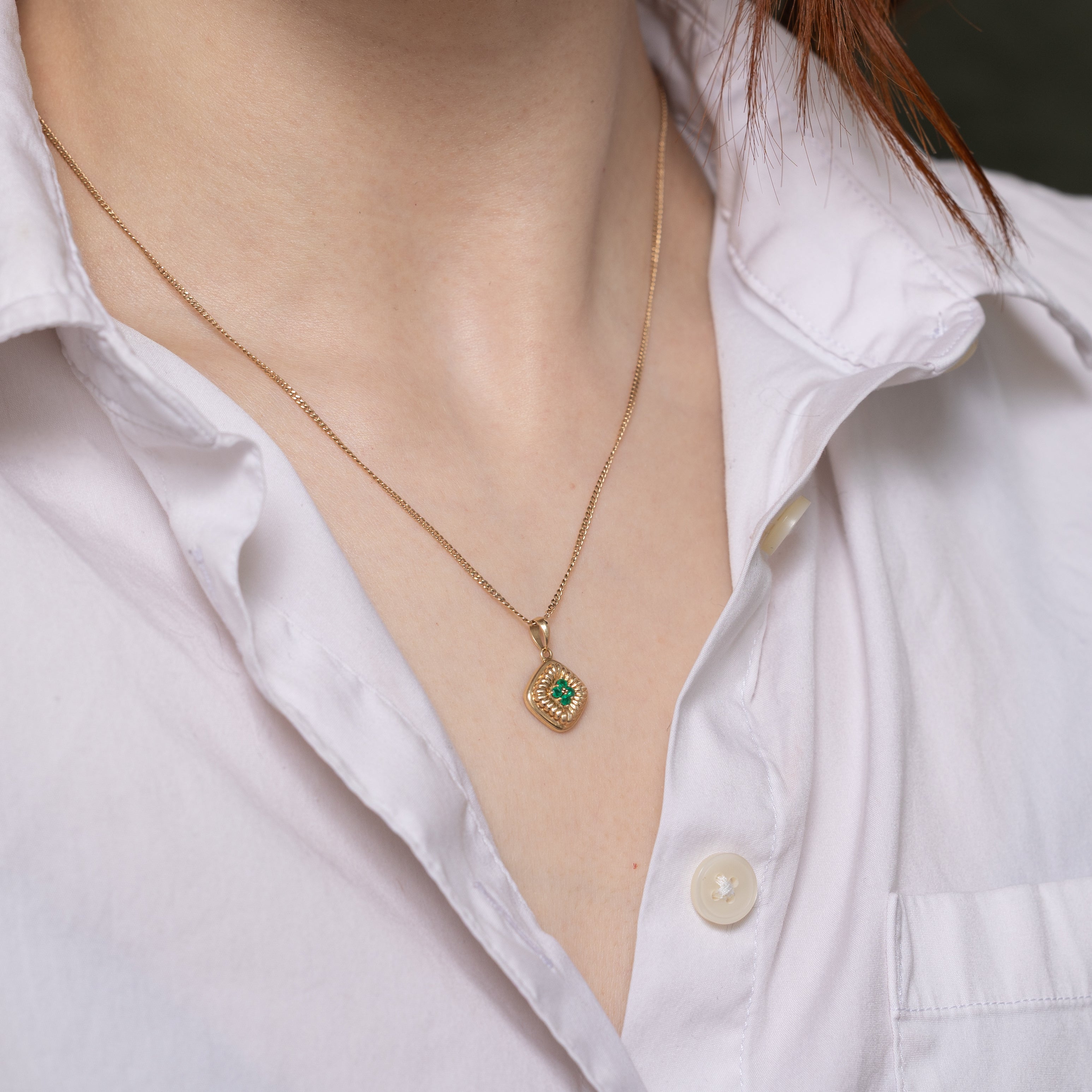 Four Stone Emerald Grooved Pendant | 0.04ctw