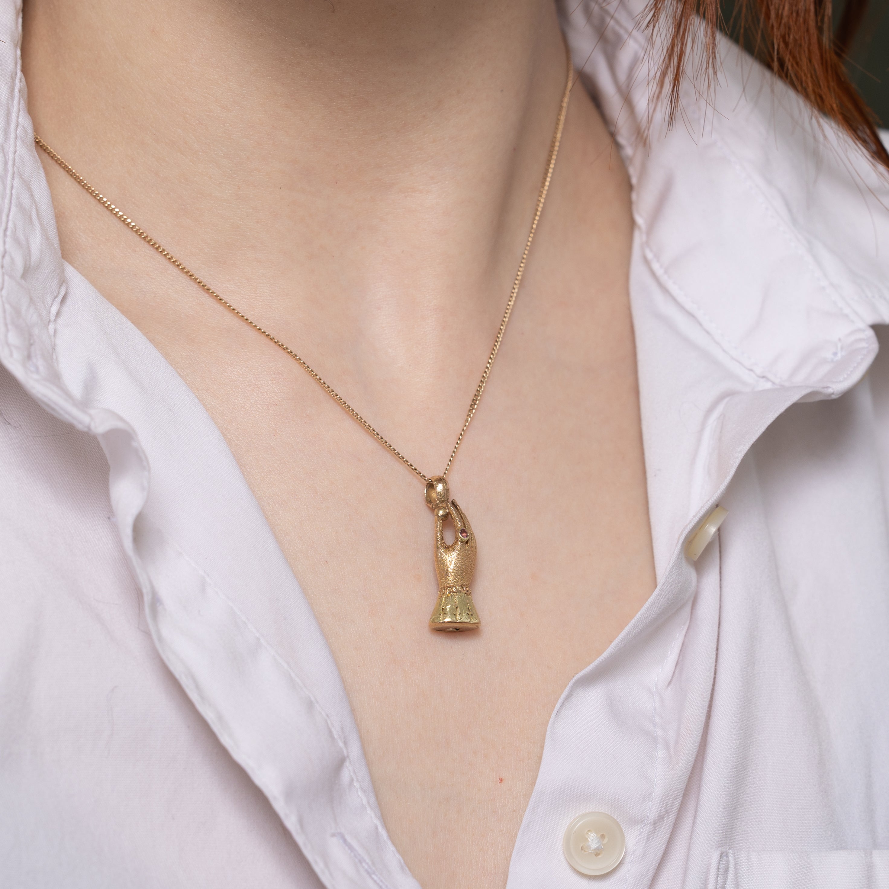 18k Pink Topaz Hand Pendant | 0.03ct