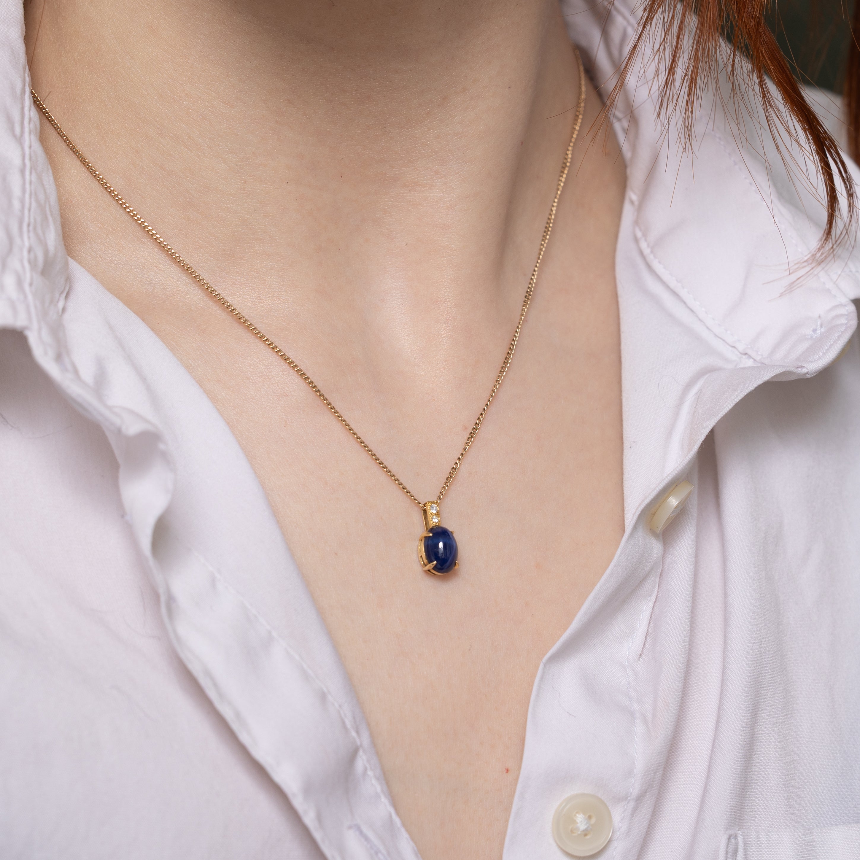 18k Synthetic Star Sapphire & Diamond Pendant | 2.20ct, 0.03ctw