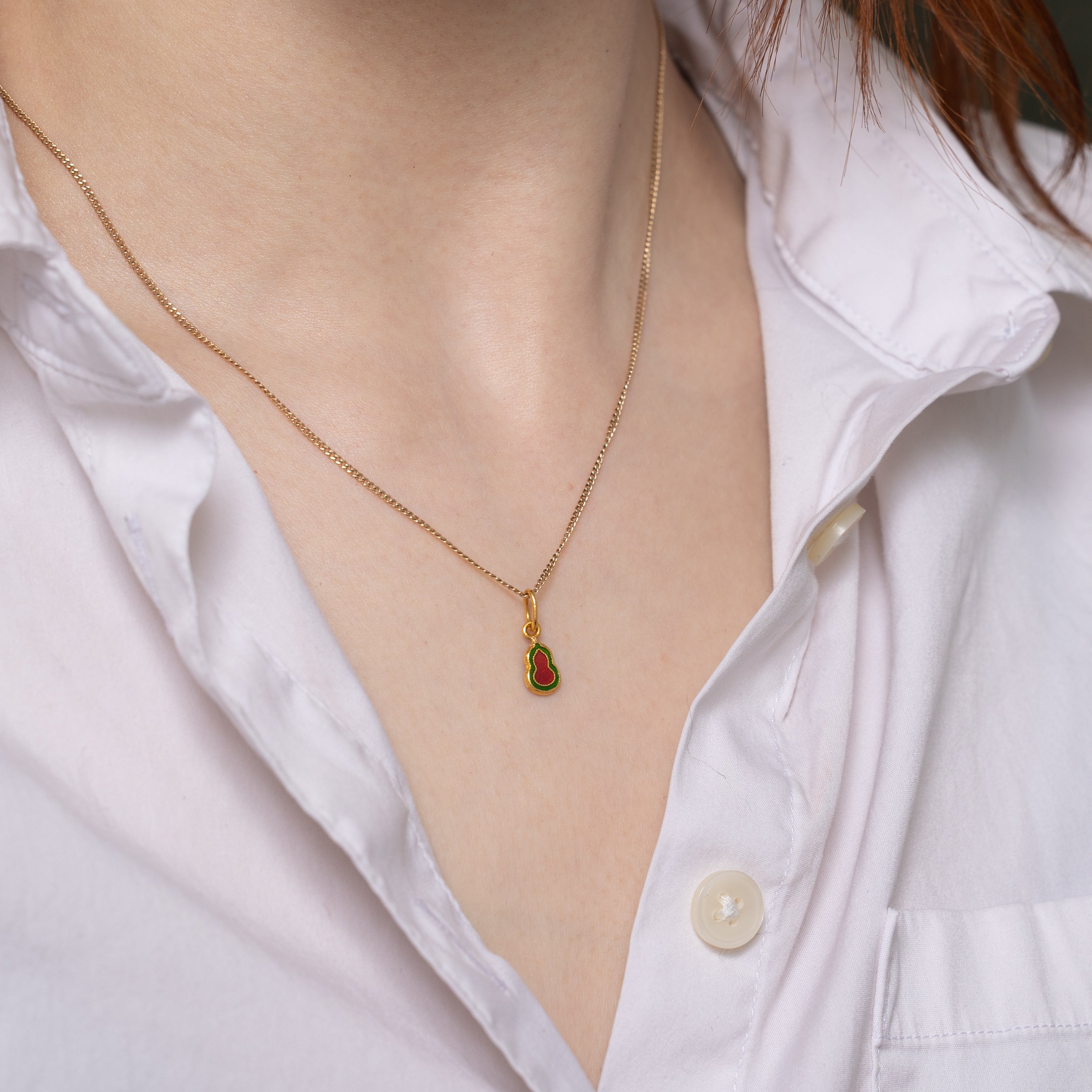 24k Yellow Gold Green & Red Enamel Charm