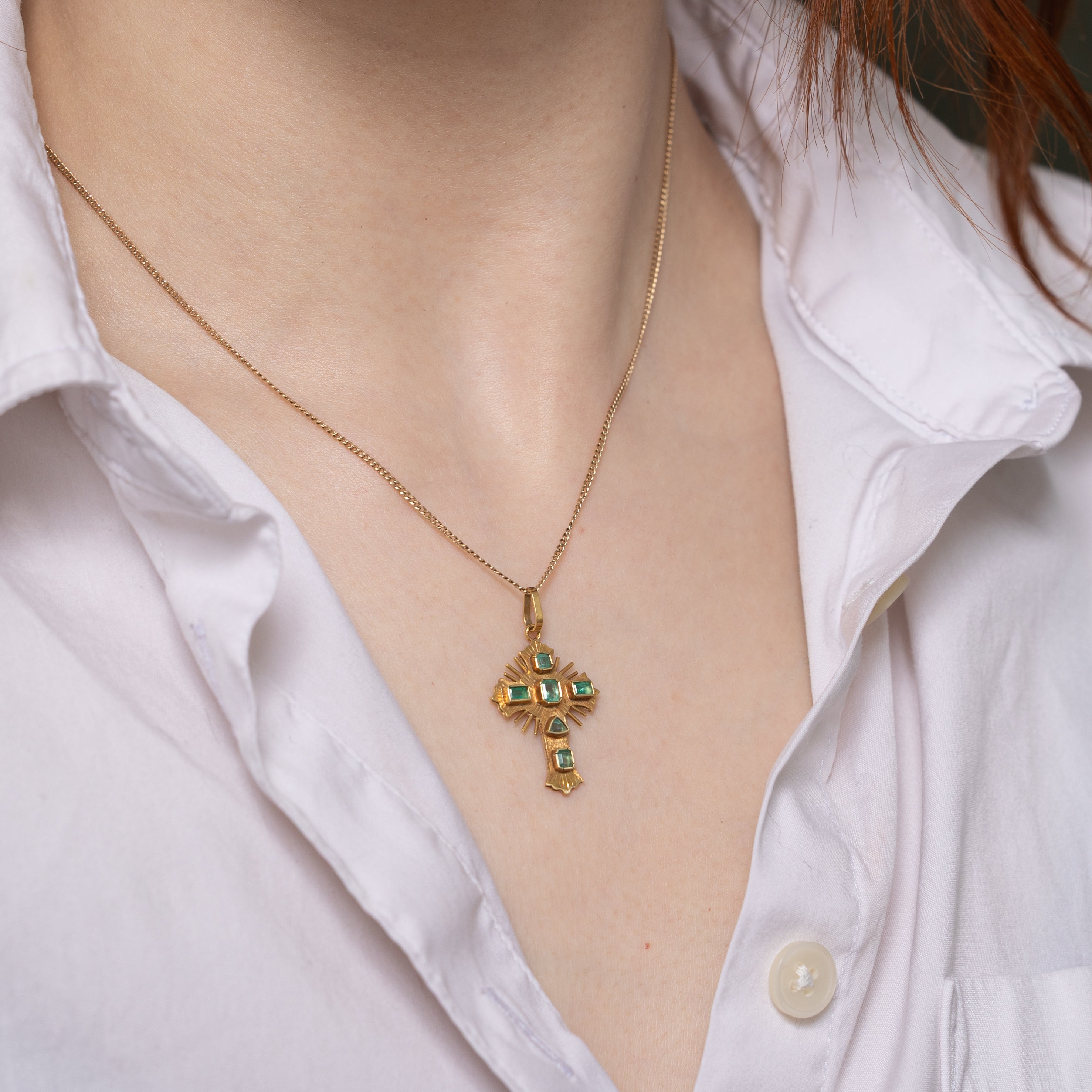 18k Emerald Cross Pendant | 0.44ctw