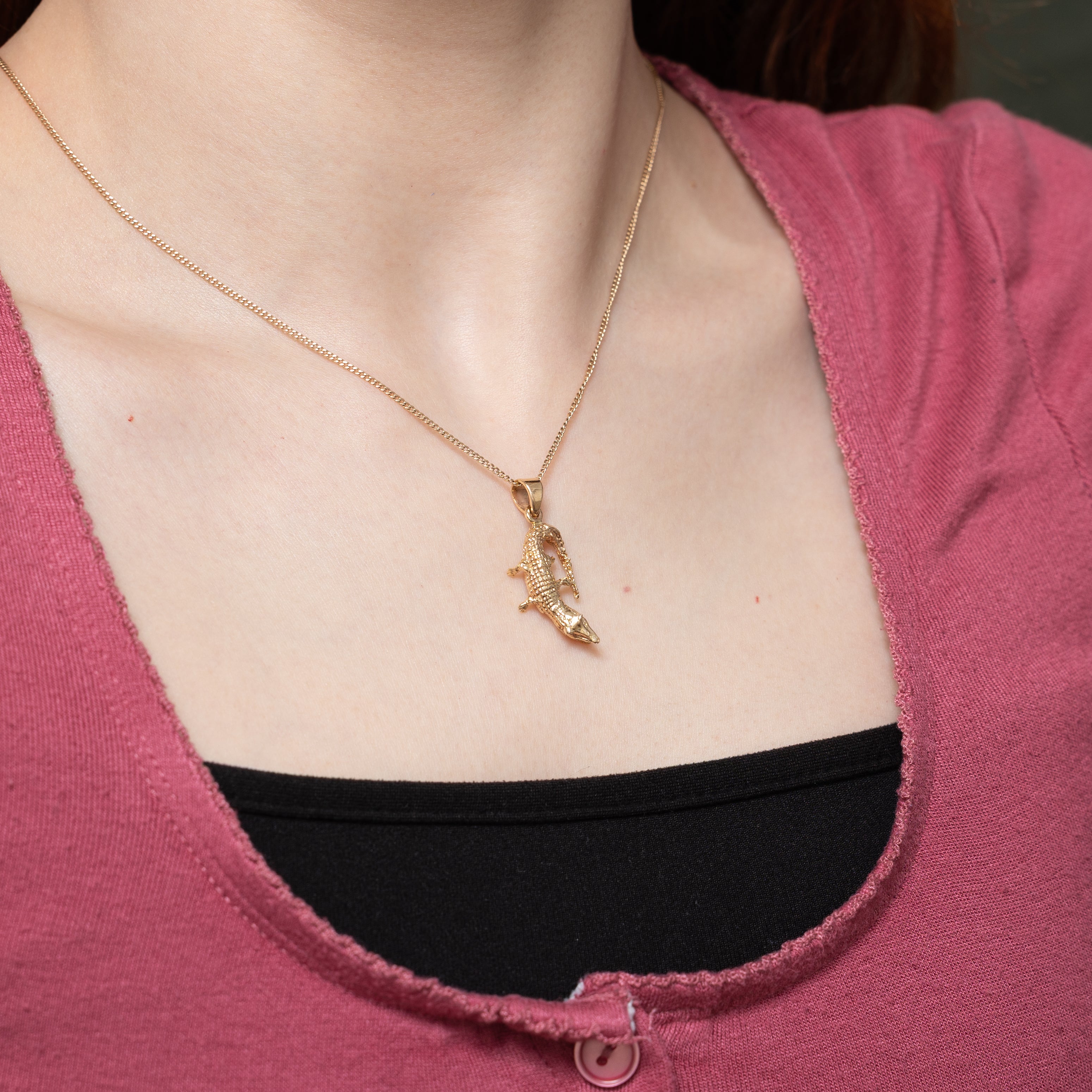 14k Yellow Gold Crocodile Pendant