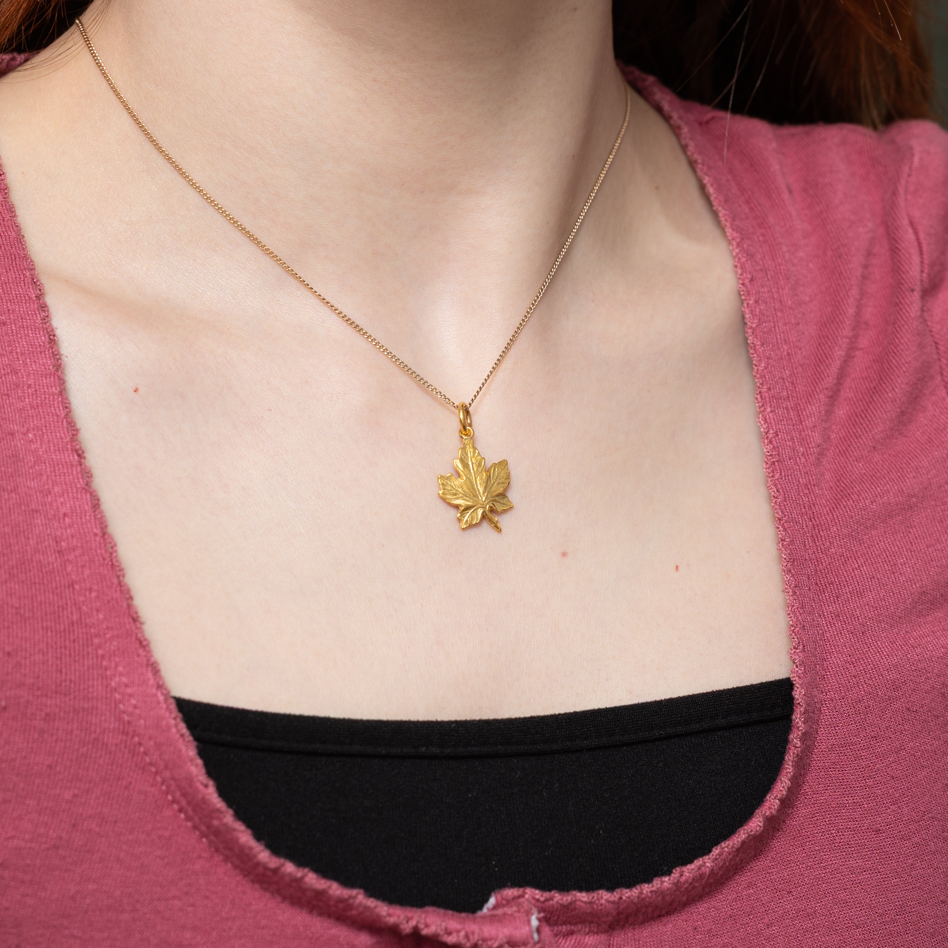 24k Yellow Gold Maple Leaf Charm