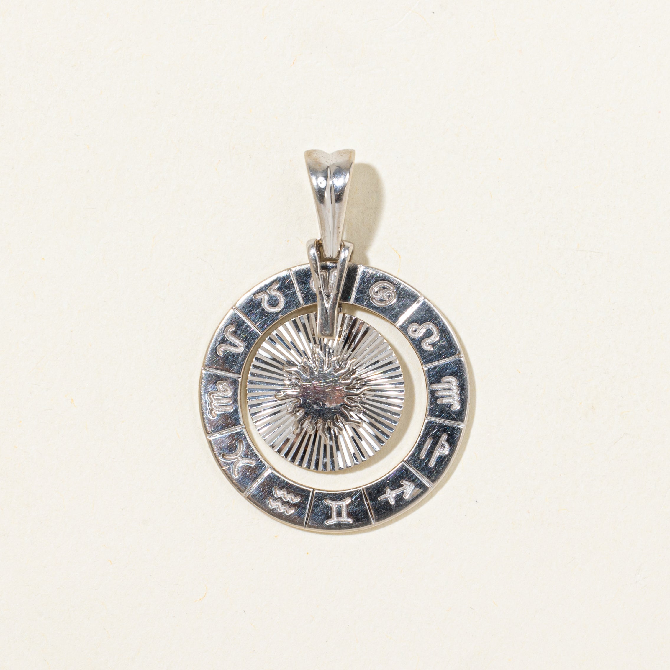 18k White Gold Zodiac Sun Pendant